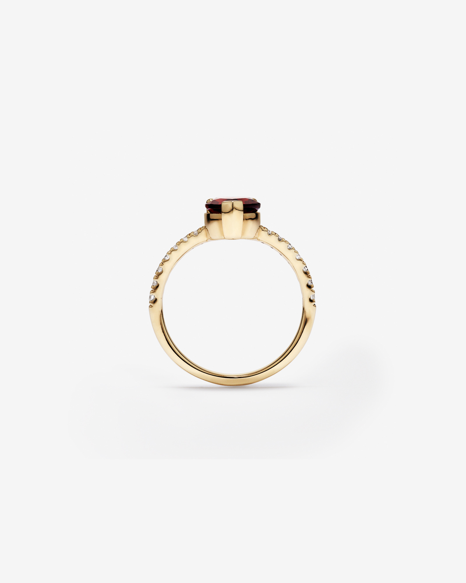 Pear-Cut Garnet Chevron Ring and 0.25 Carat TW of Round Diamonds in 10kt Yellow Gold