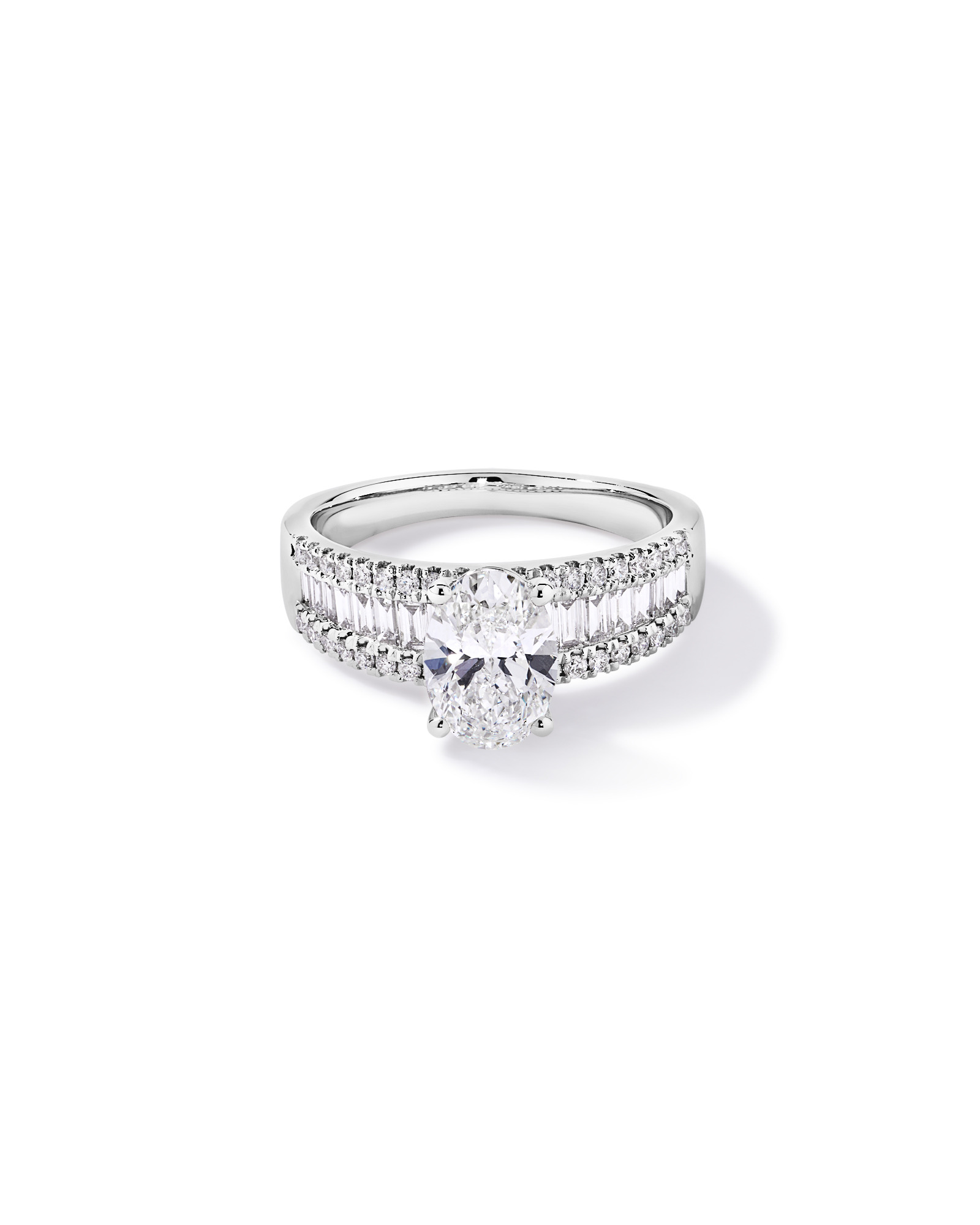 2.21 Carat TW Oval and Baguette Laboratory-Grown Side Accent Diamond Ring 14kt White Gold