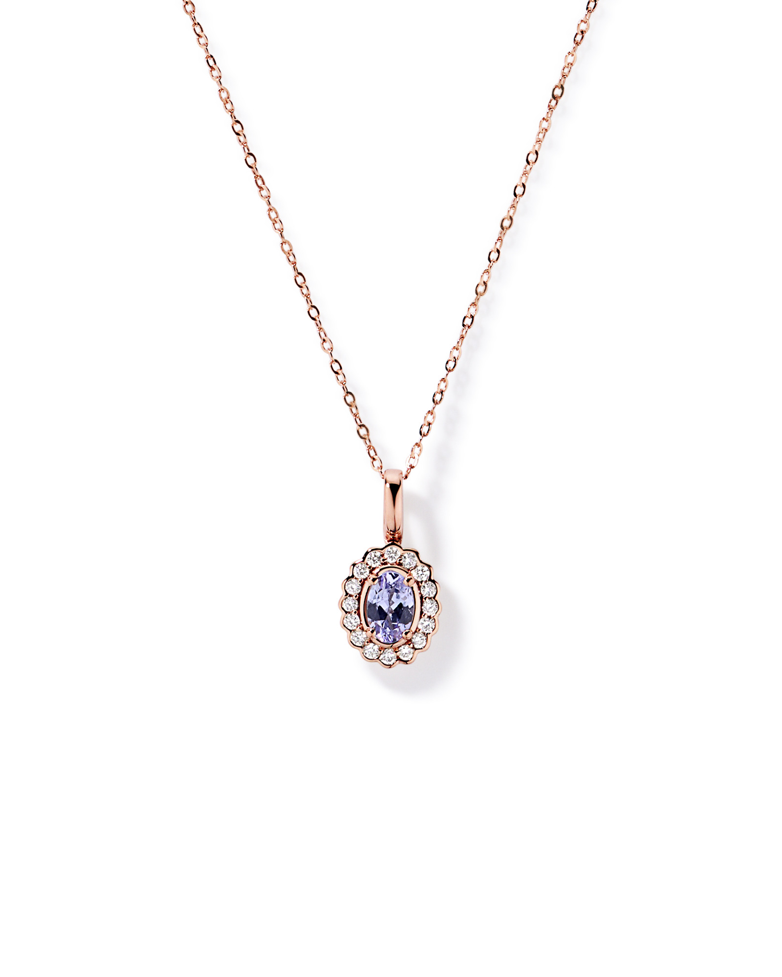 Tanzanite & 0.15TW of Diamond Halo Pendant with Chain in 10kt Rose Gold