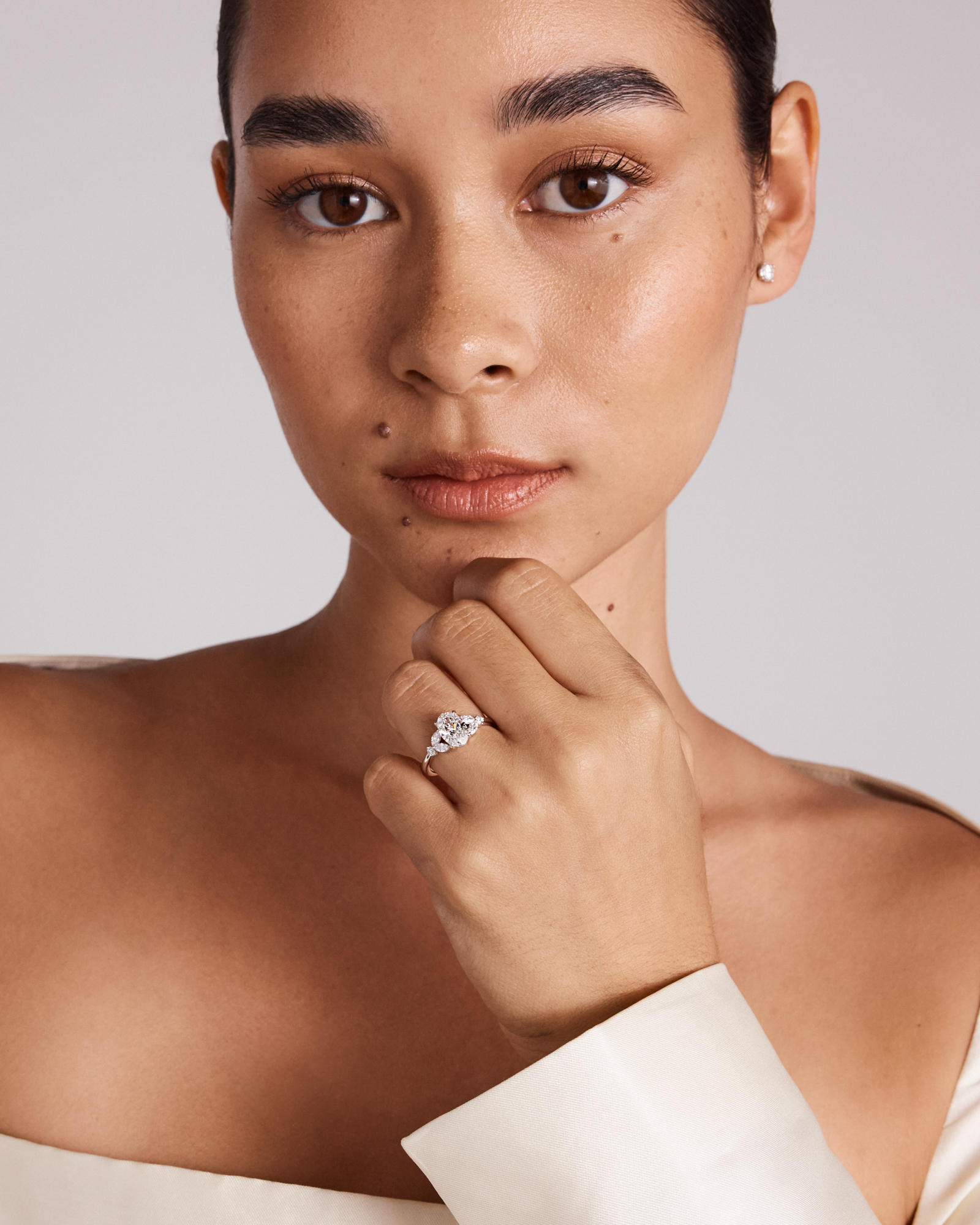 1.73 Carat TW Oval Cut Laboratory-Grown Diamond Marquise Side Stone Engagement Ring 14kt White Gold