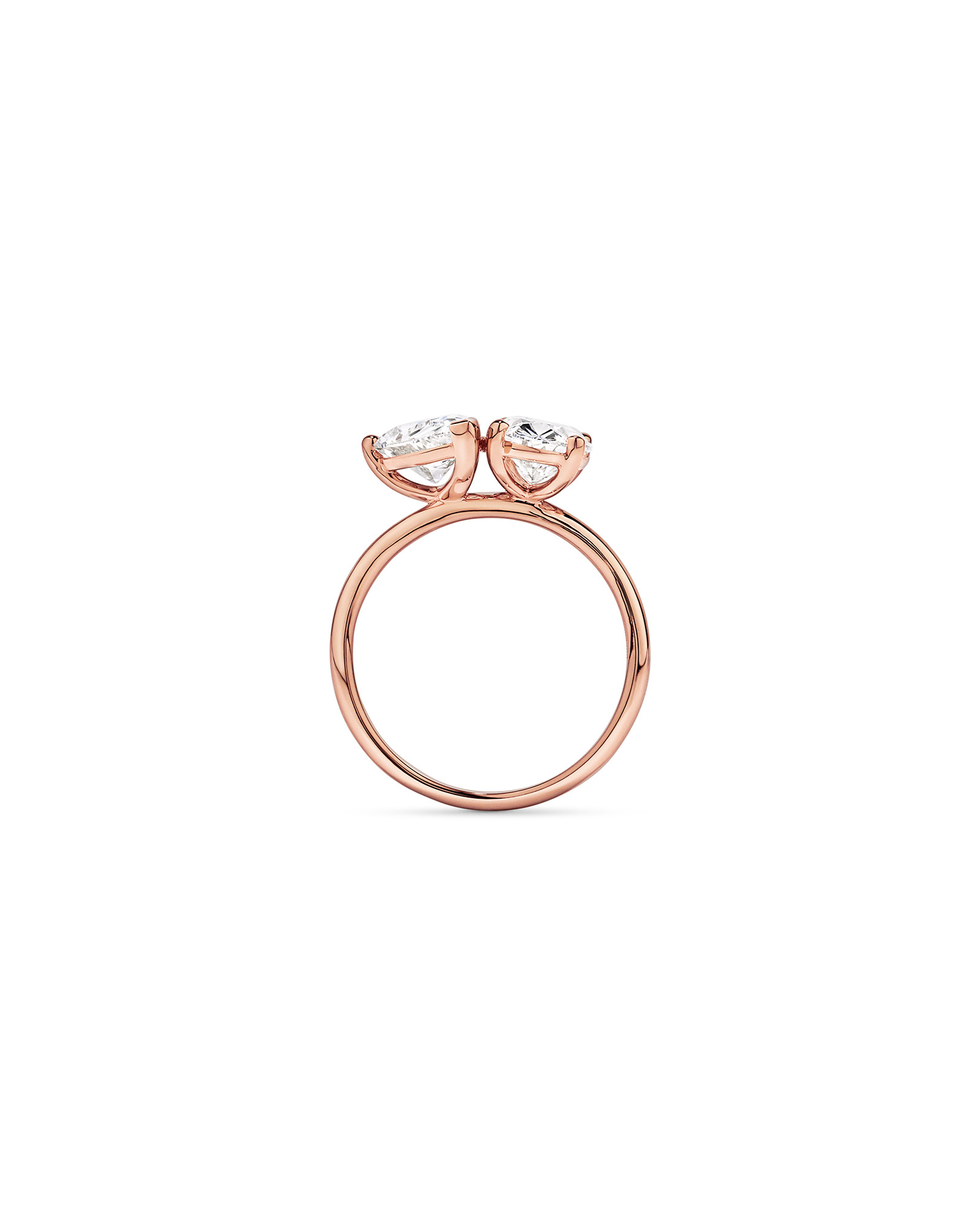 Bague de fiançailles deux pierres en or rose 14 carats, sertie diamants laboratoire forme poire et ovale (3,00 carats au total)