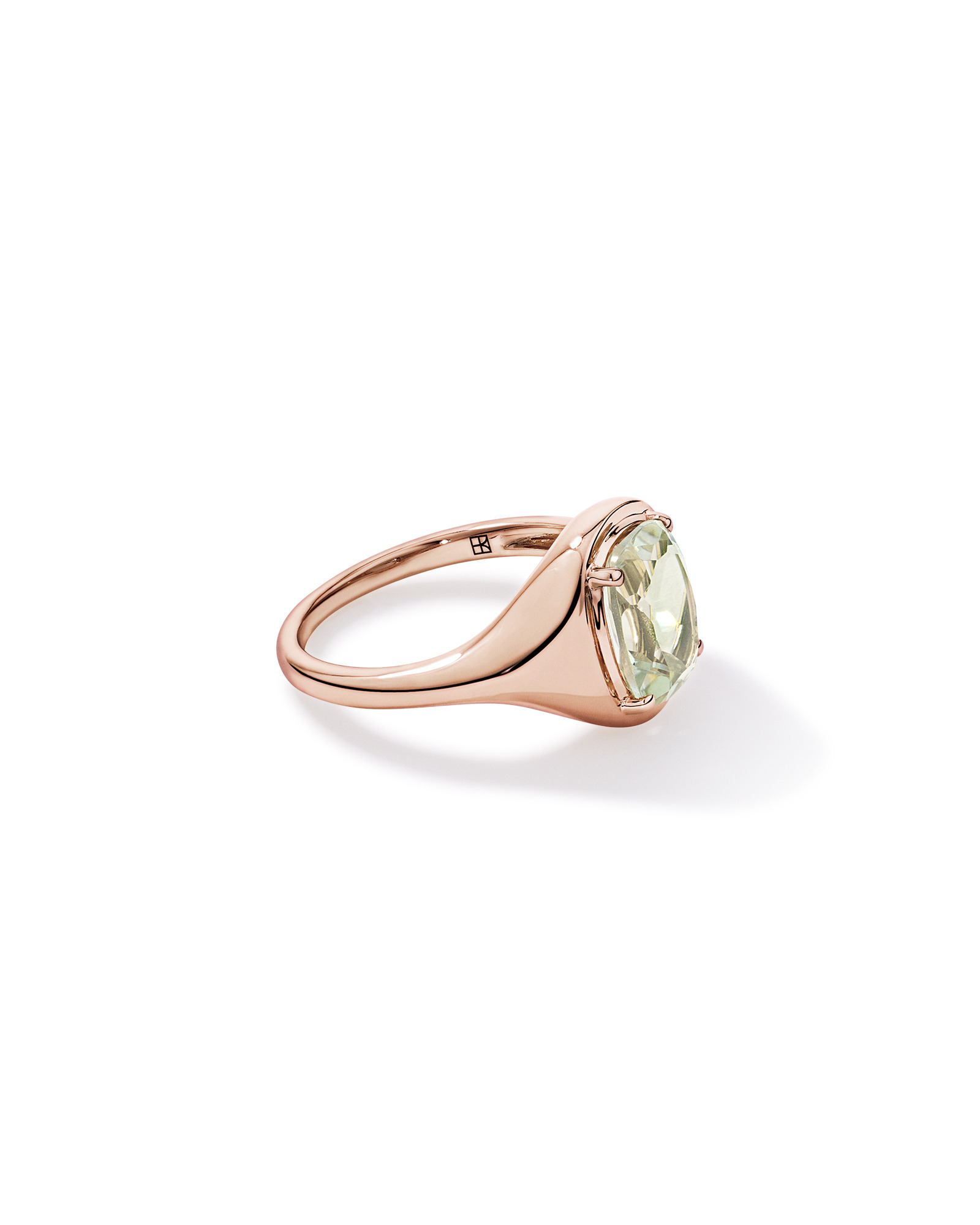 Elongated Cushion Cut Green Amethyst Ring 10kt Rose Gold