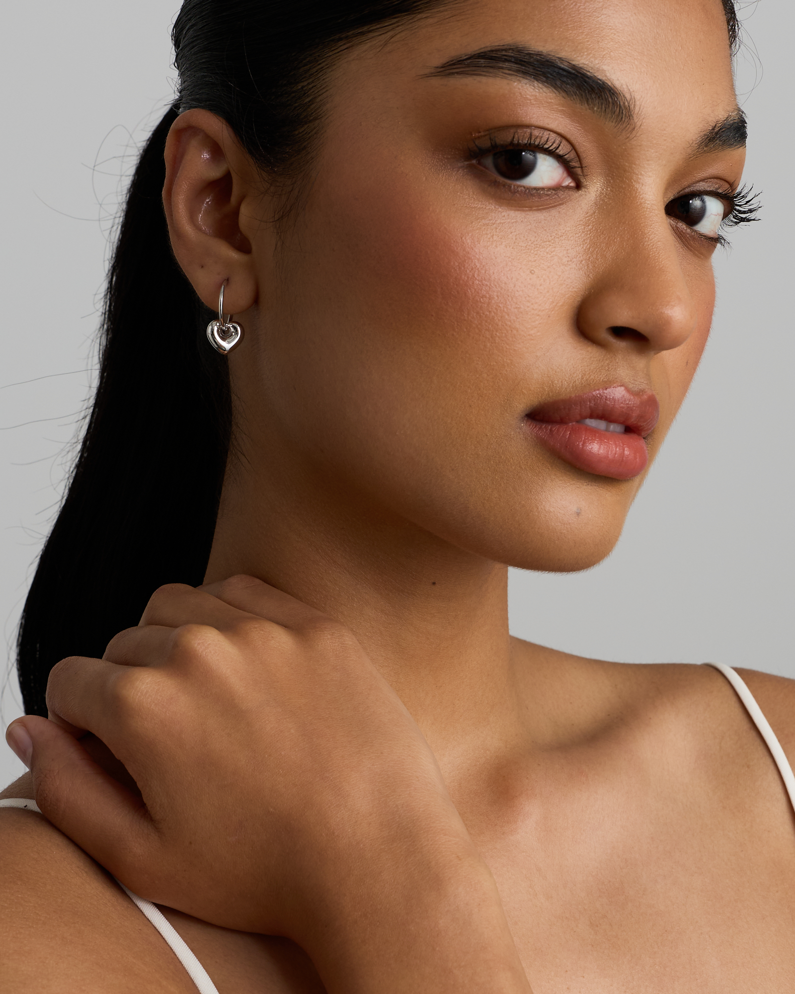 Heart Charm Sleeper Earrings in Sterling Silver