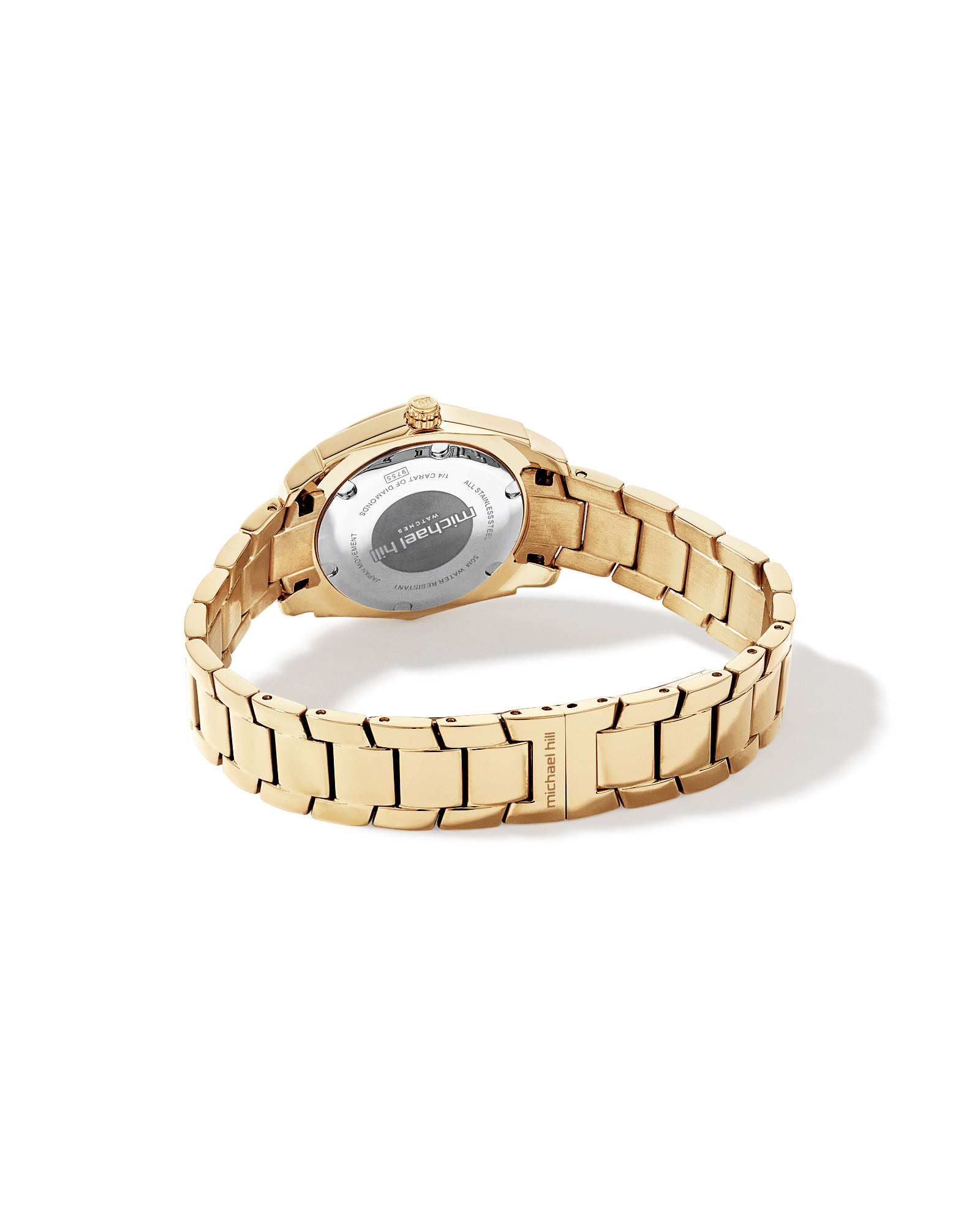 Montre en acier inoxydable doré avec nacre et diamants totalisant 0,25 ct pour femme