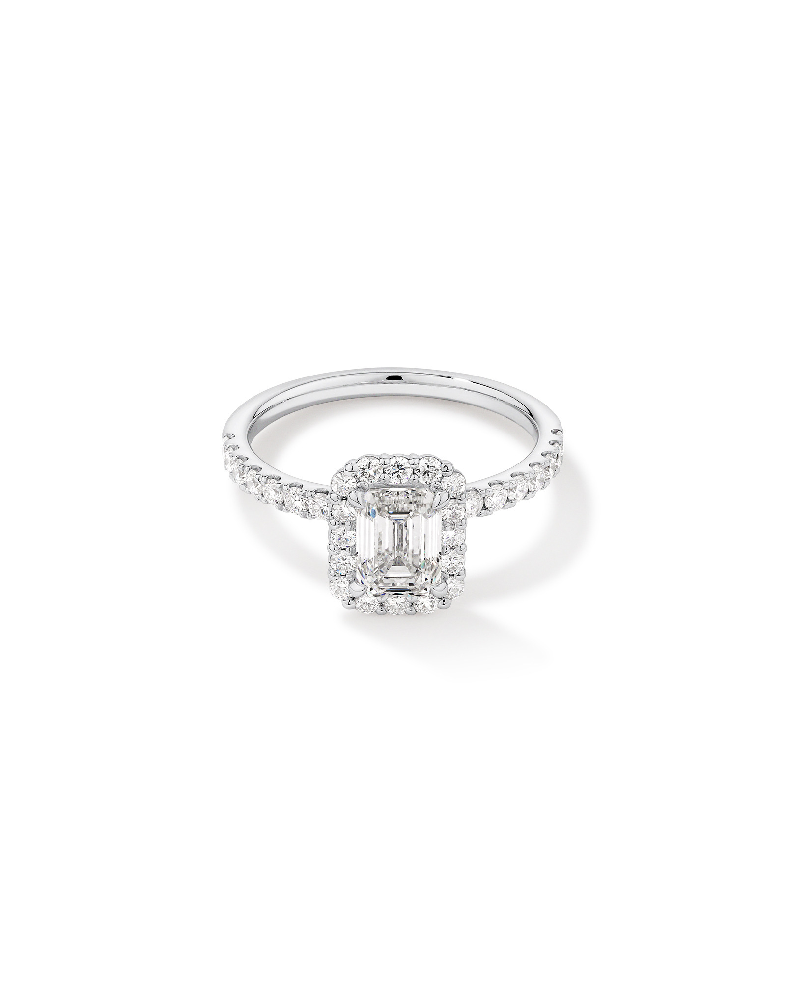 1.78 Carat TW Emerald Cut Laboratory-Grown Diamond Halo Engagement Ring 14kt White Gold
