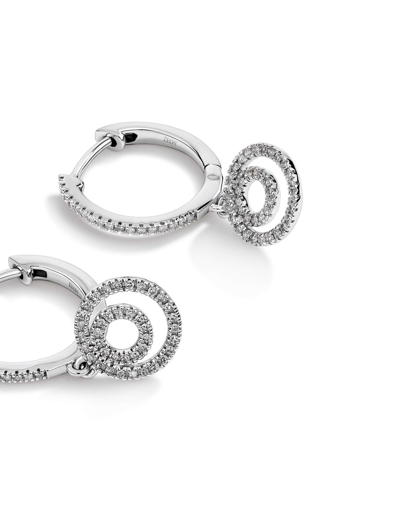 Boucles d'oreilles pendantes double cercle en diamant en argent sterling