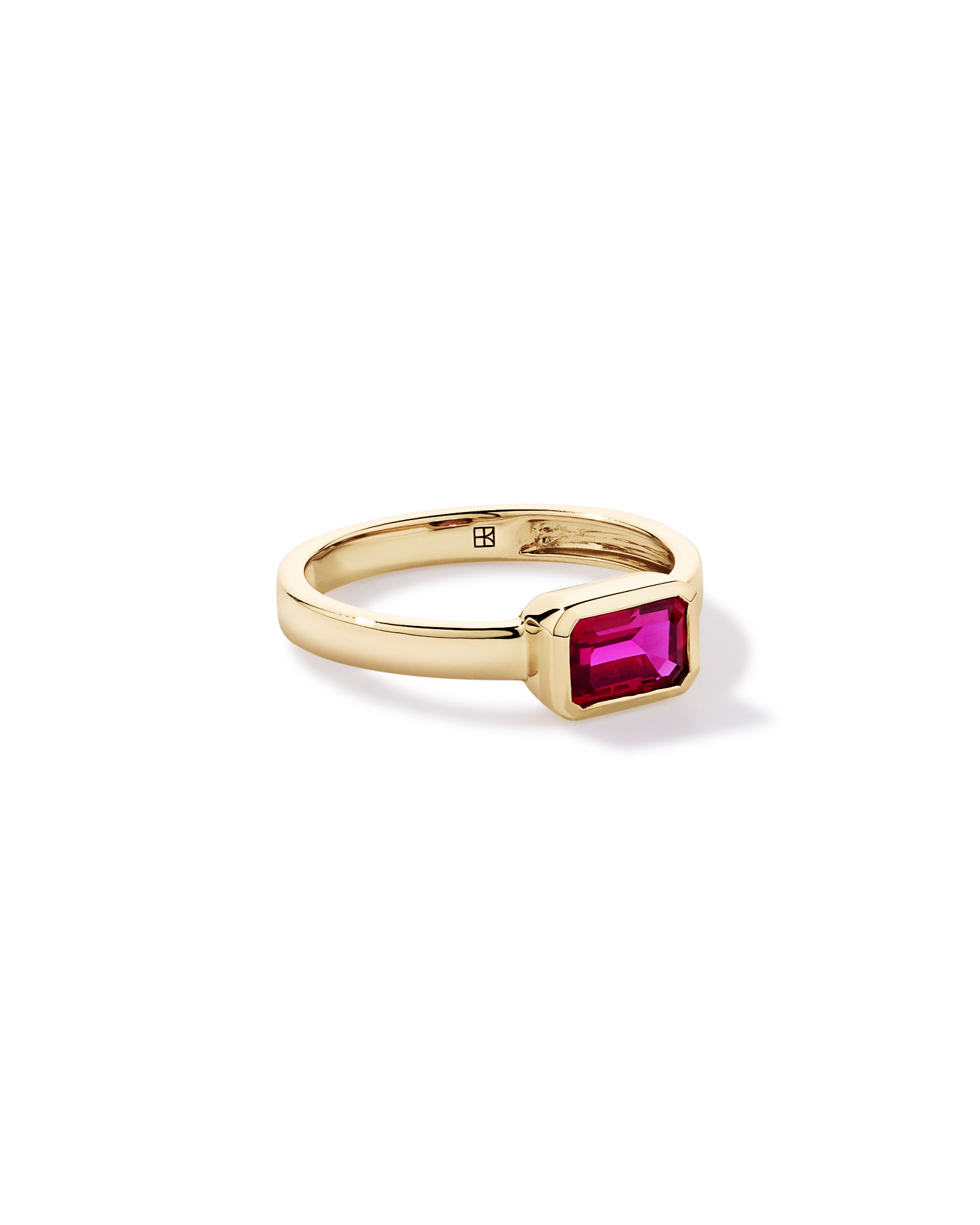 Created Ruby Bezel Ring 10kt Yellow Gold