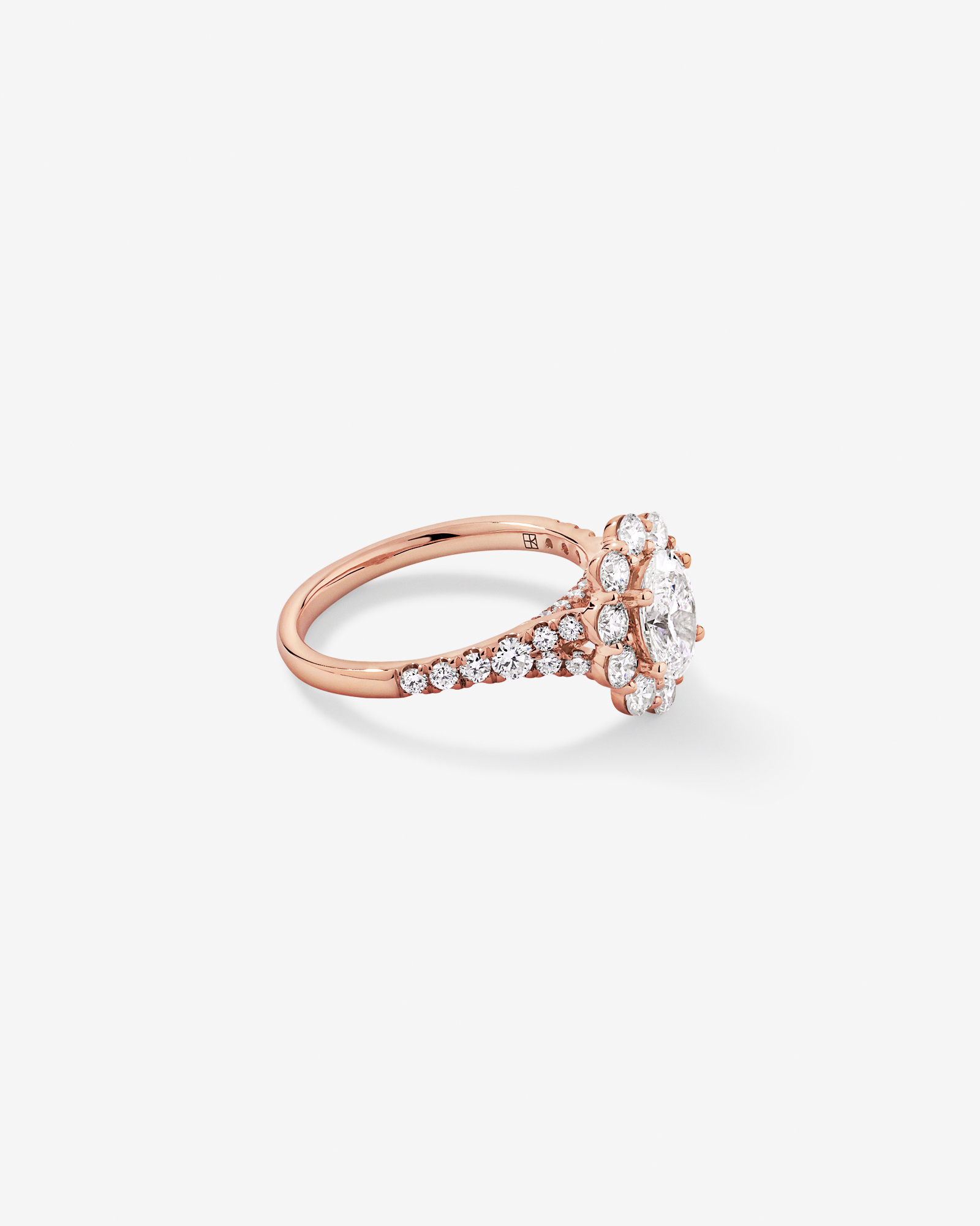 2.15 Carat TW Oval Halo Laboratory-Grown Diamond Ring 14kt Rose Gold