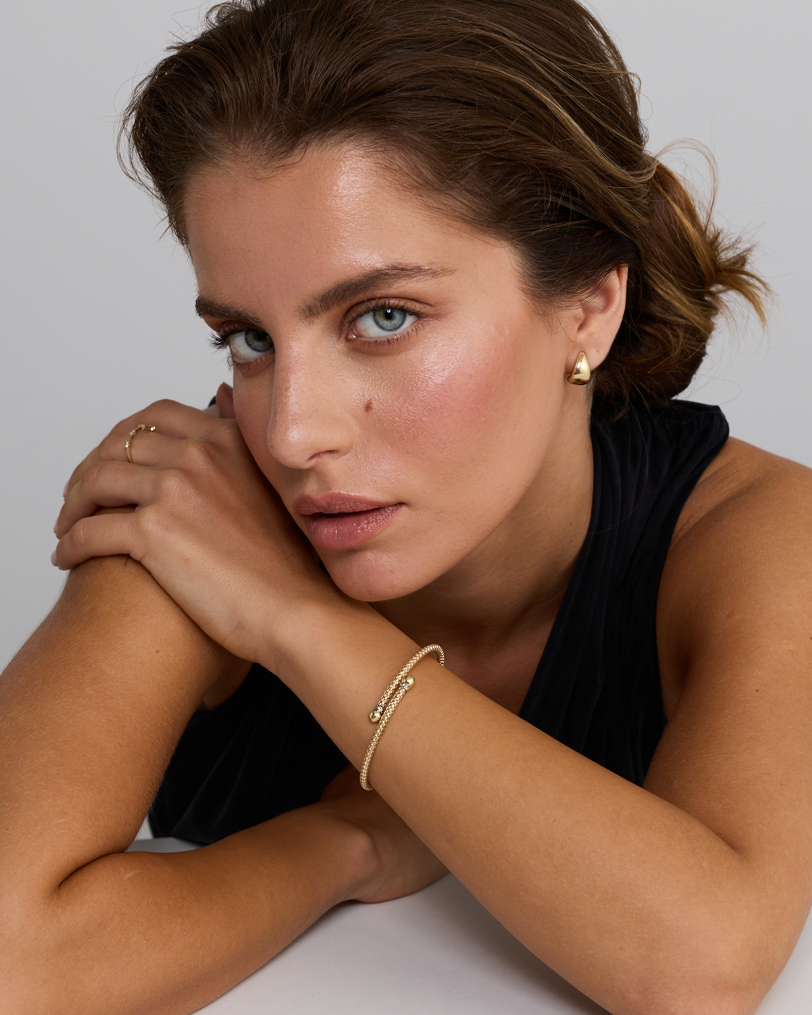Two-tone Popcorn Mesh Flexible Cuff Bangle in 10k Gold