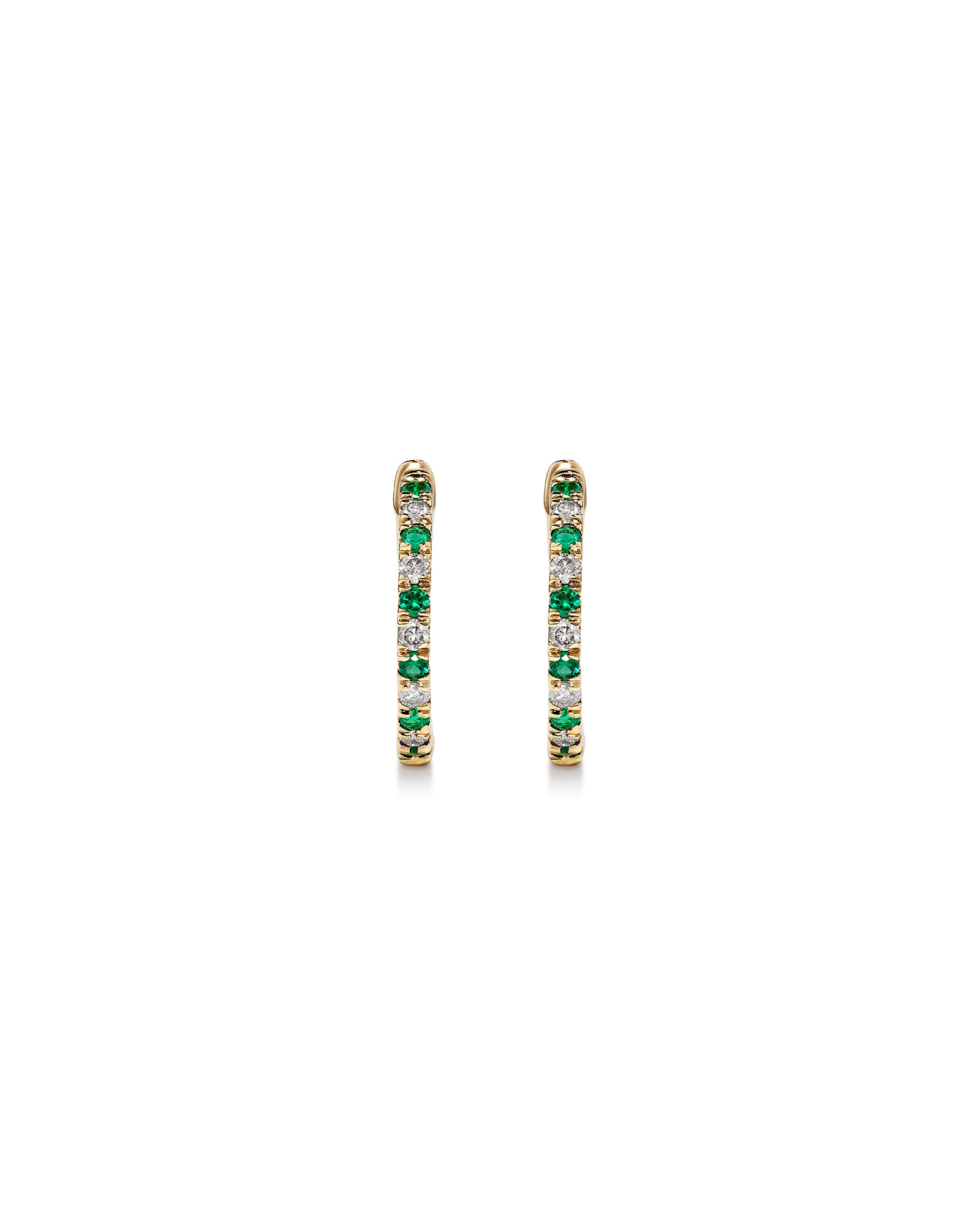 0.22 Carat TW Diamond and Created Emerald Huggie Hoop Earrings in 10kt Yellow Gold
