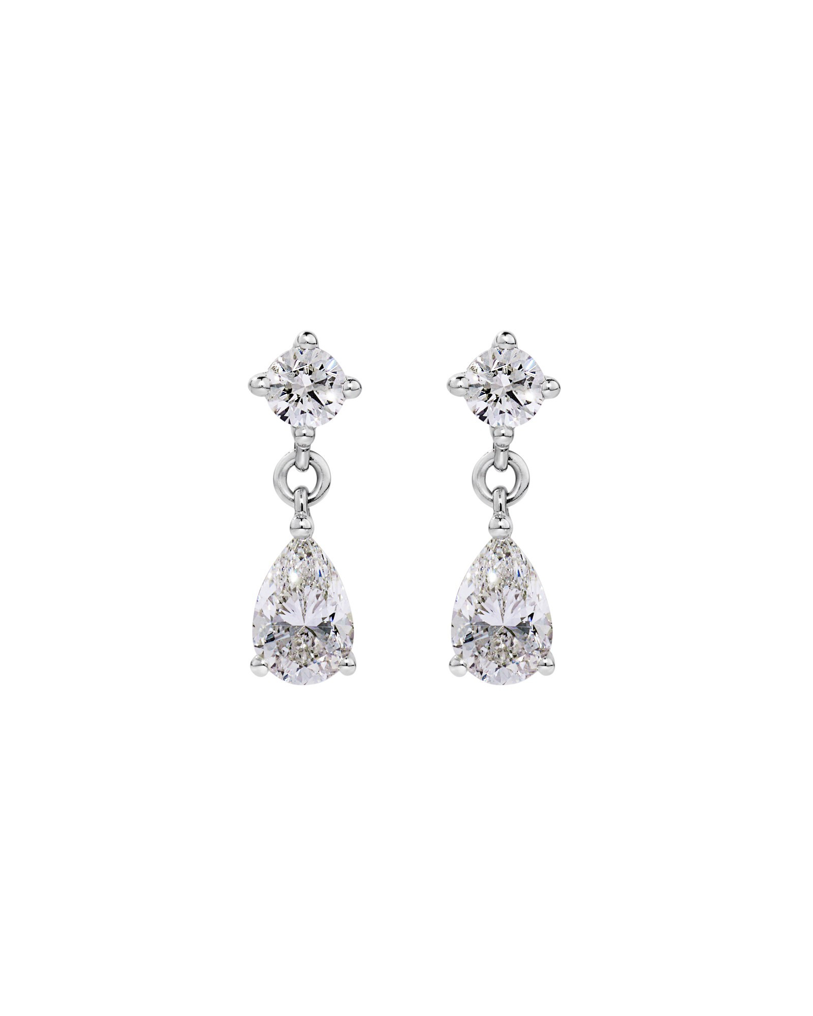 Boucles d’oreilles tombantes avec poire TW 1,00 carat et diamants ronds brillants cultivés en laboratoire en or blanc 10 carats