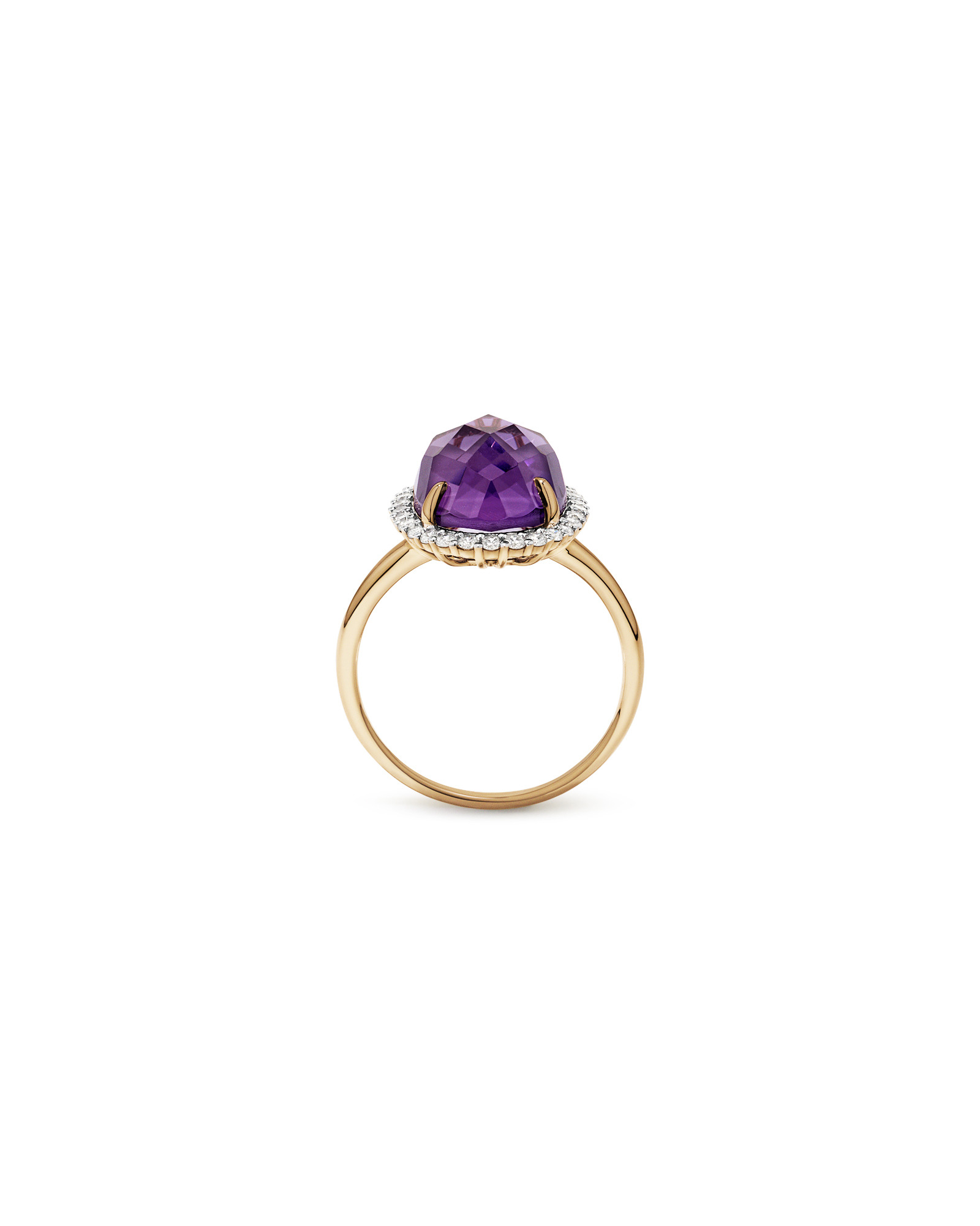 Oval Amethyst & 0.35 Carat TW Diamond Halo Ring 10kt Yellow Gold with Rhodium
