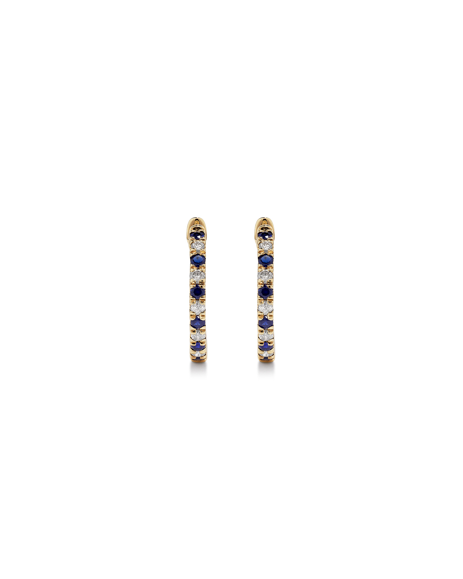 0.22 Carat TW Diamond and Created Sapphire Huggie Hoop Earrings in 10kt Yellow Gold