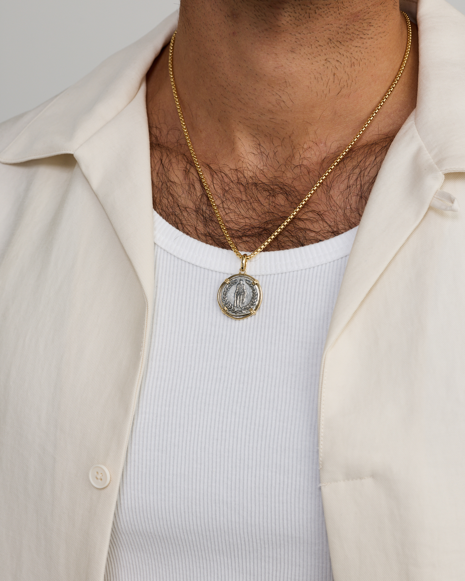 Roman-Inspired Medallion Pendant in Sterling Silver and 10kt Yellow Gold