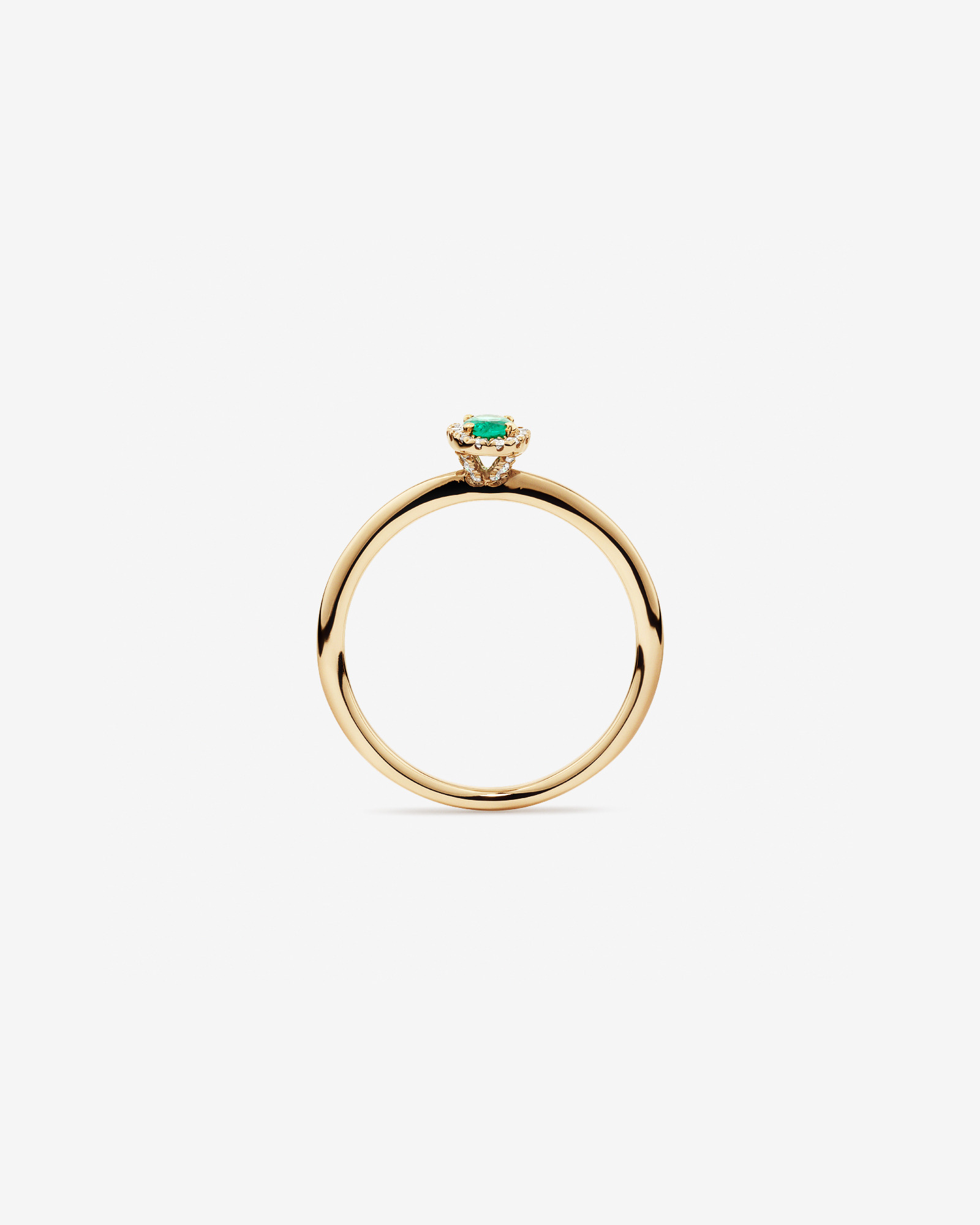 Bague Halo en Pierre Précieuse Émeraude Verte Taille Ovale et 0,08 Carat TW Diamant en Or Jaune 10 kt