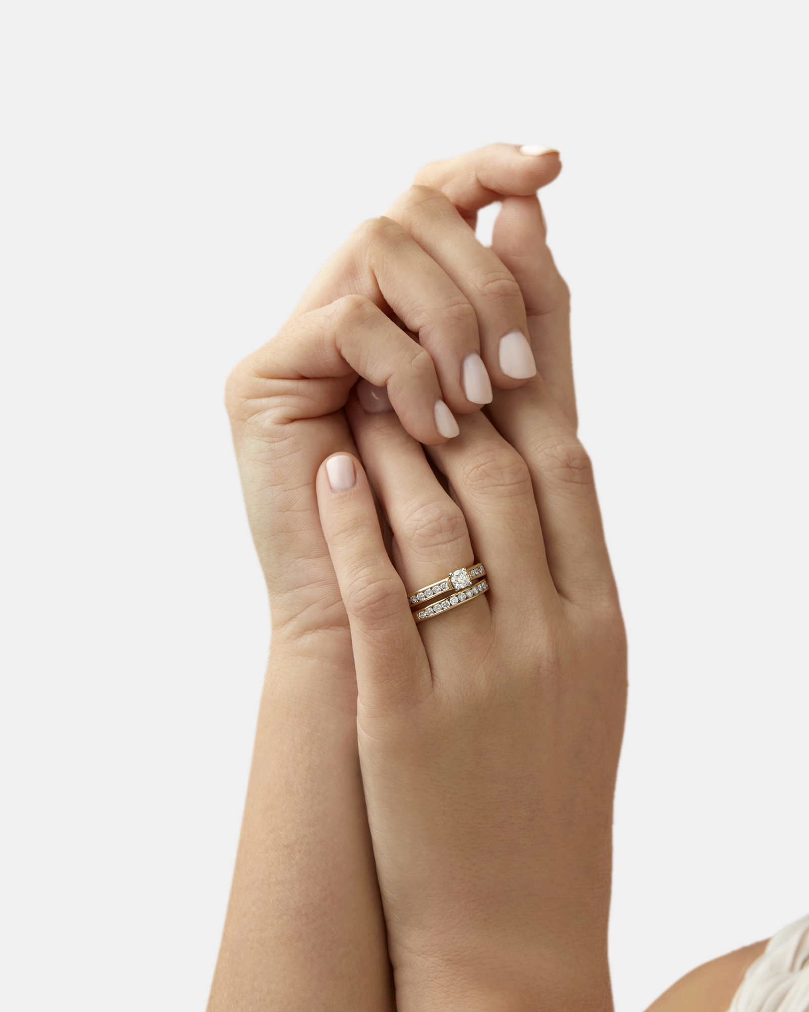 Ensemble nuptial en or blanc et jaune 14 K avec diamants totalisant 1,00 ct