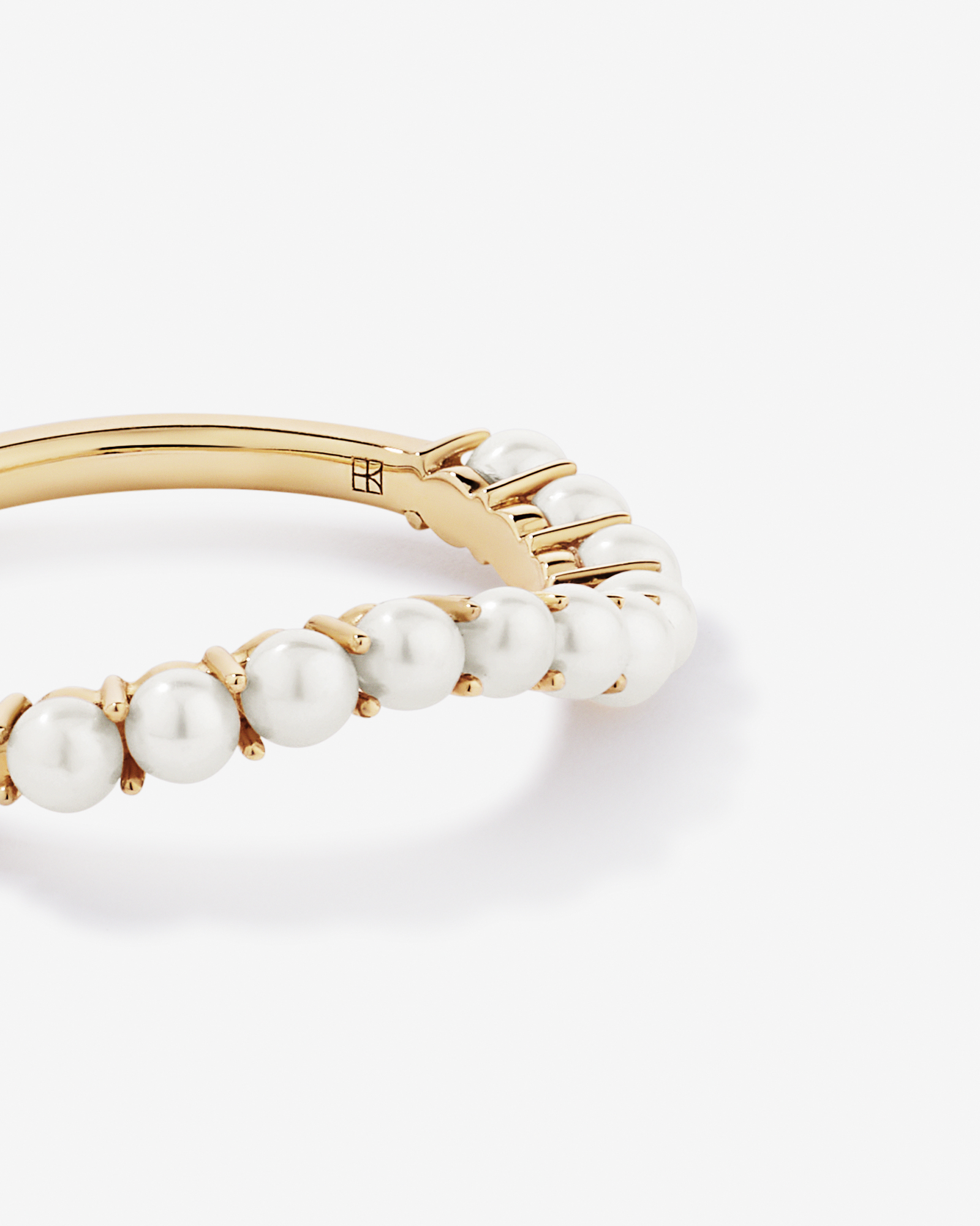 Cultured Freshwater Pearl Wave Band Ring 10kt Yellow Gold