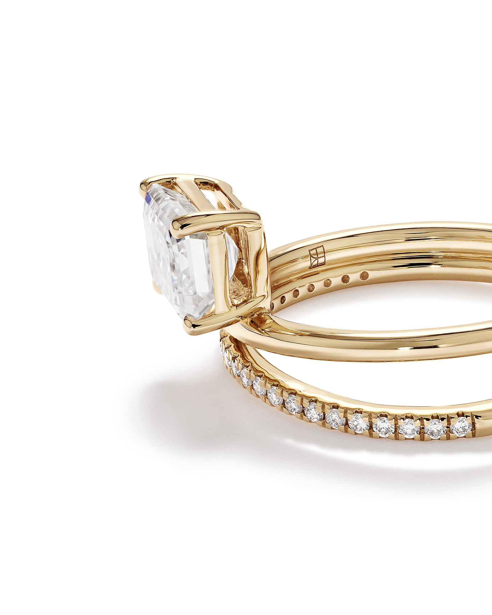 1.88 Carat TW East West Emerald Cut Lab-Grown Diamond Double Band Engagement Ring in 14kt Yellow Gold