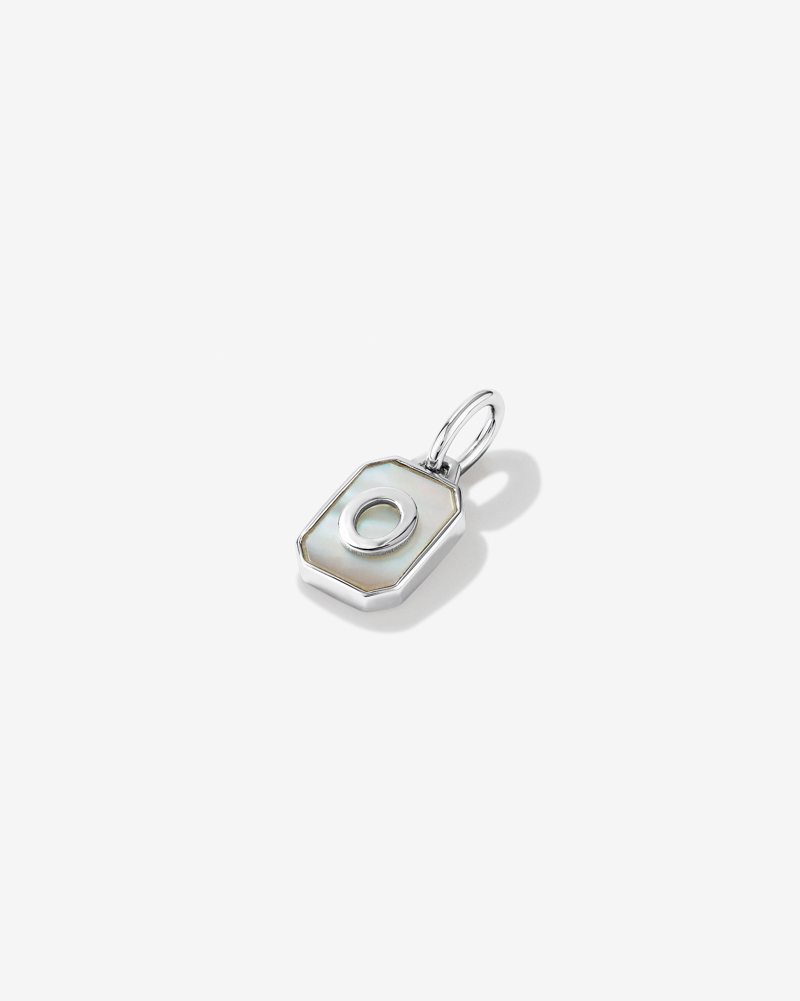 Letter O Mother of Pearl Initial Pendant in Sterling Silver
