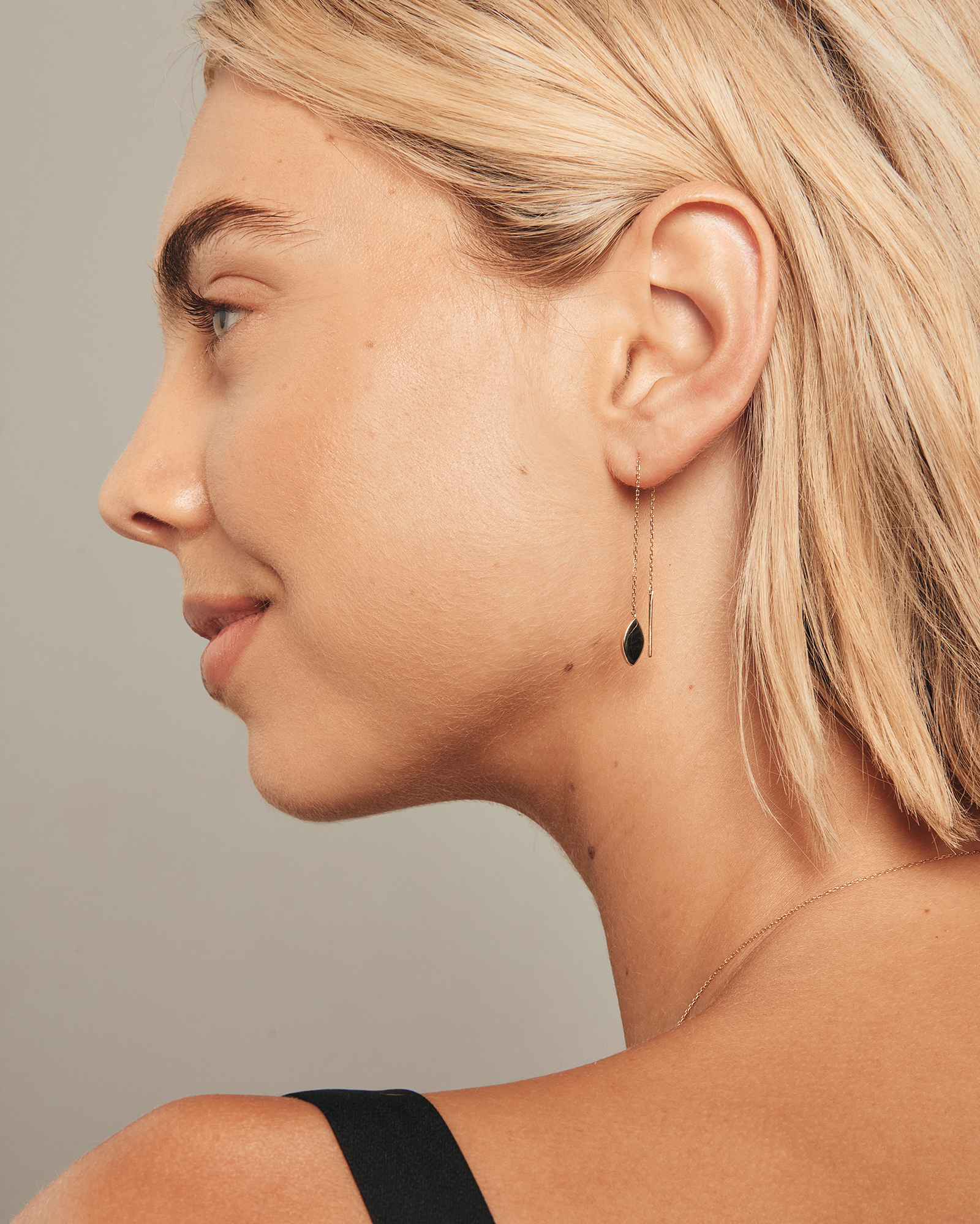 Marquise Disc Threader Earrings in 10kt Yellow Gold