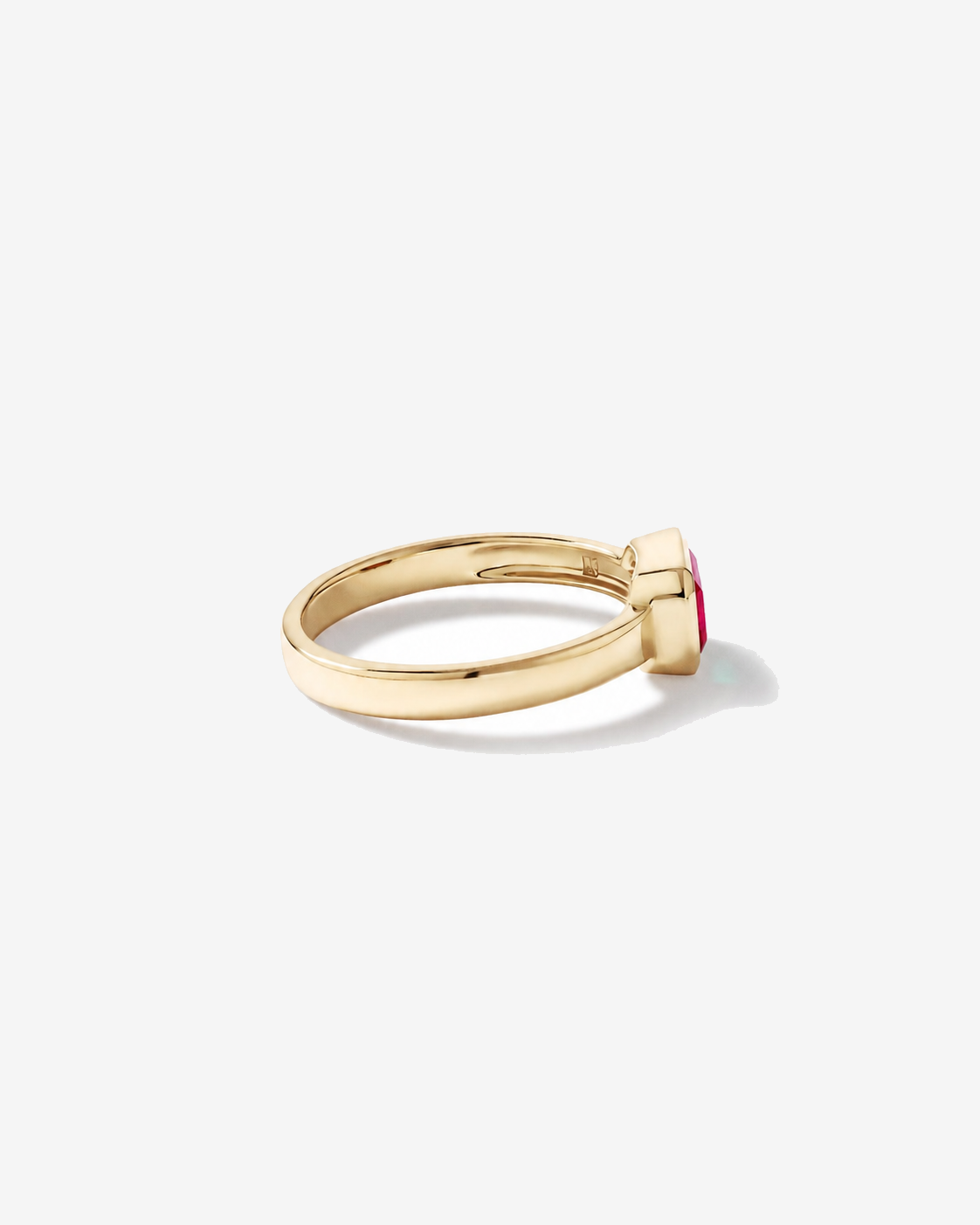 Created Ruby Bezel Ring 10kt Yellow Gold