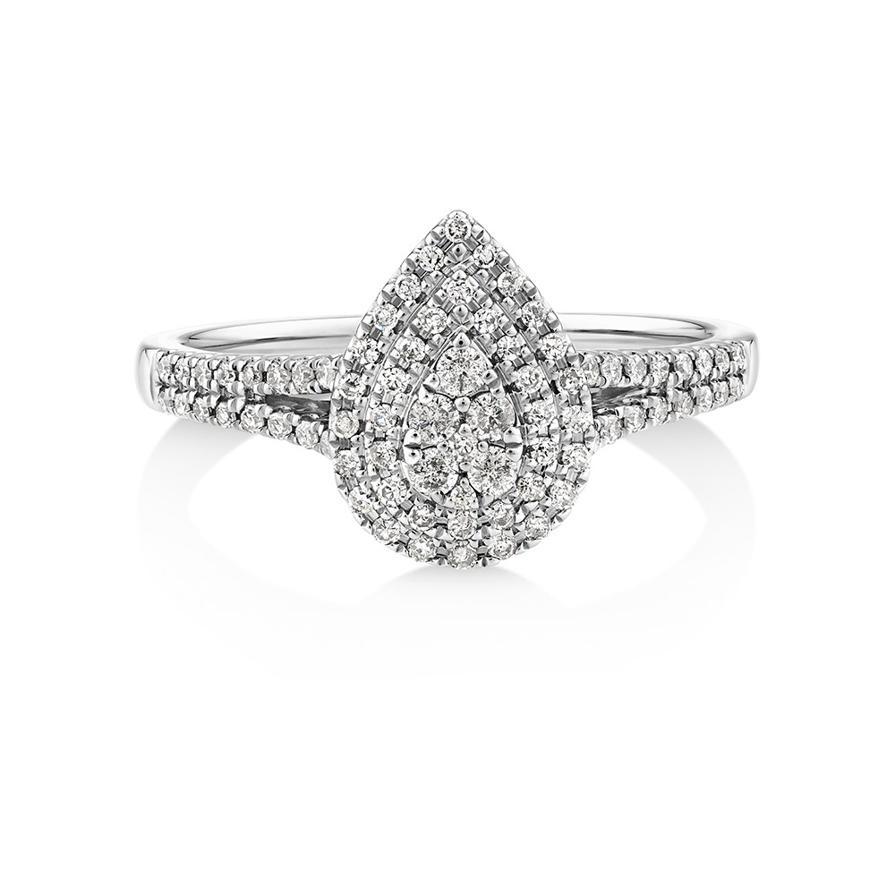 0.30 Carat TW Pear Shaped Cluster Halo Diamond Ring in 10kt White Gold