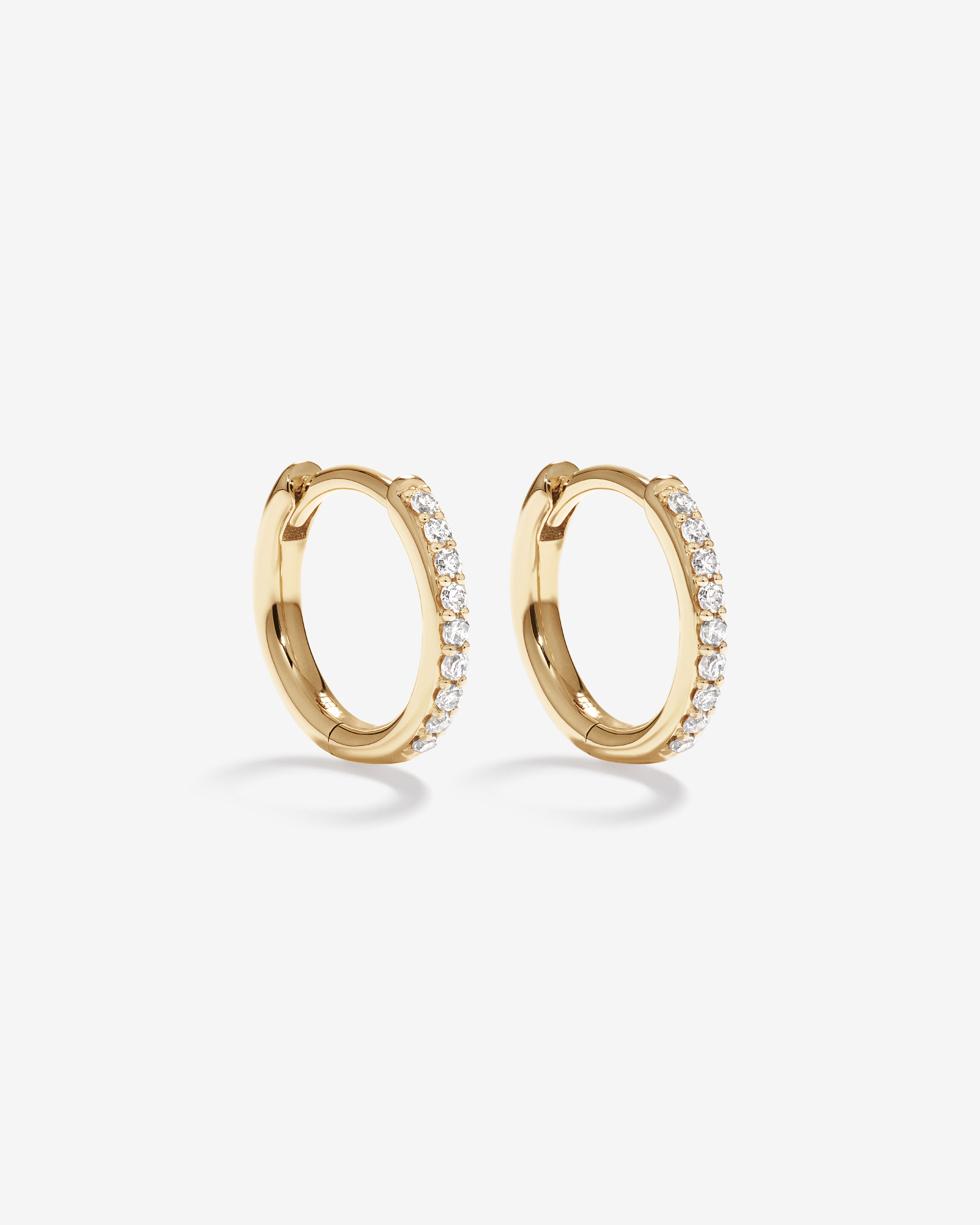 Round Brilliant Diamond Huggie Hoop Earrings in 10kt Yellow Gold