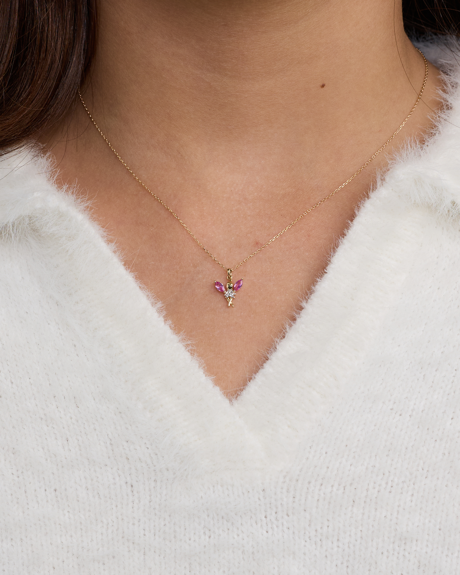 Children's Fairy Pendant with Pink Cubic Zirconia in 10kt Yellow Gold