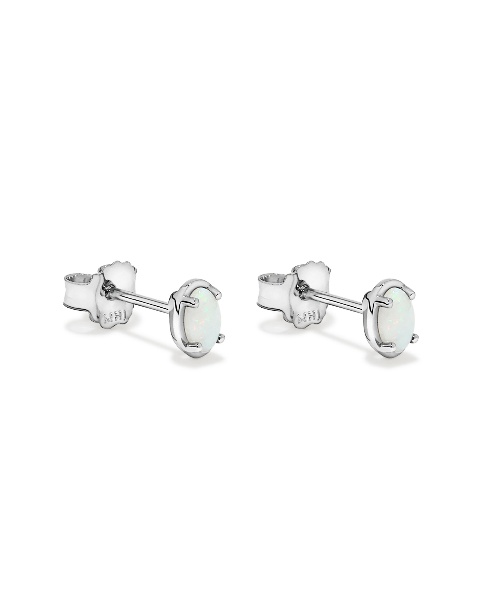 Oval Australian Opal Stud Earrings in Sterling Silver