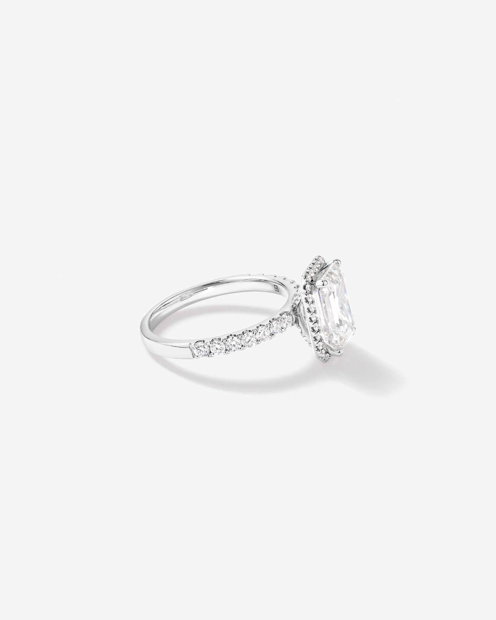 3.60 Carat TW Emerald Cut Laboratory-Grown Diamond Halo Engagement Ring 18kt White Gold
