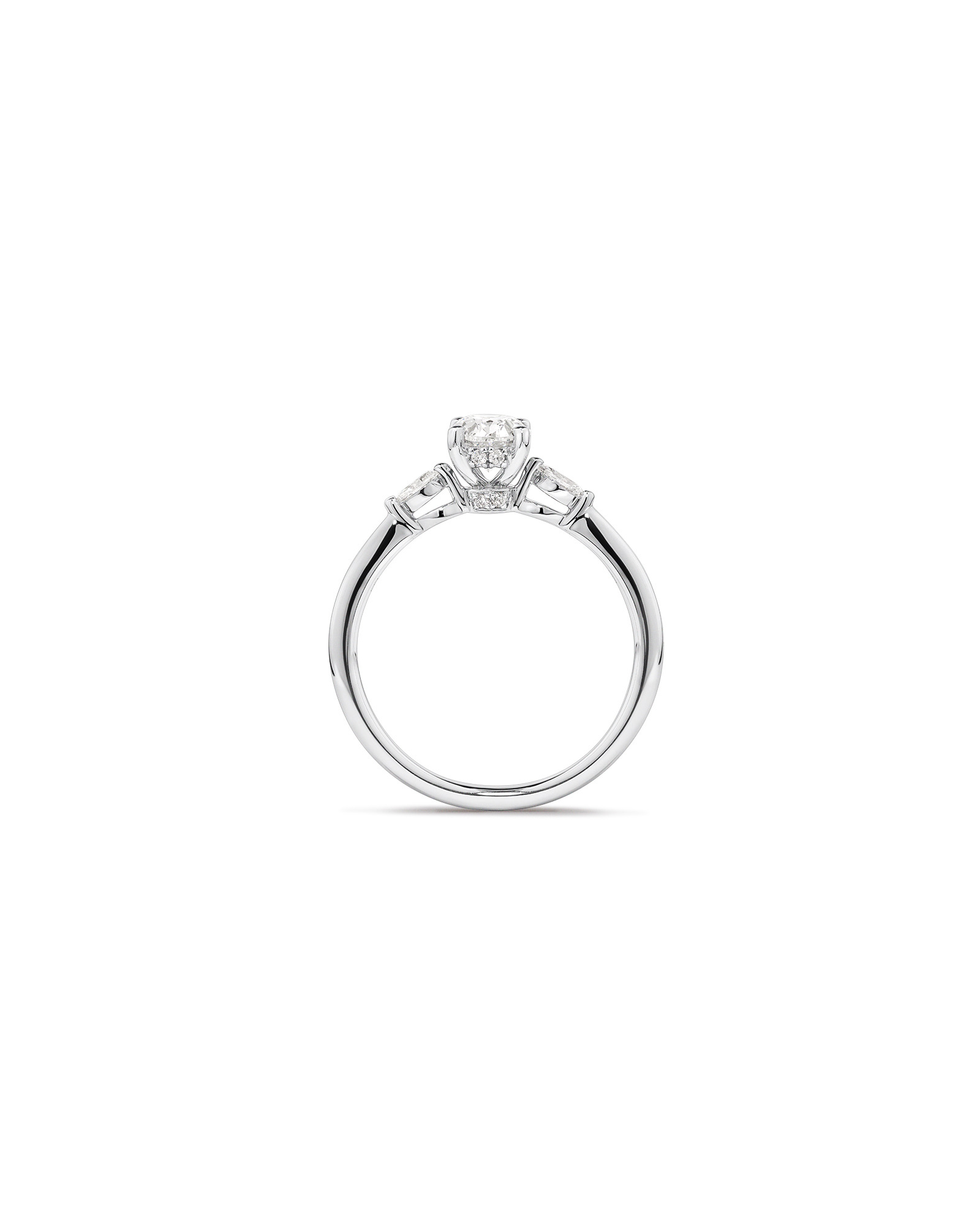 0.77 Carat TW Three Stone Oval and Marquise Cut Hidden Halo Engagement Ring in Platinum