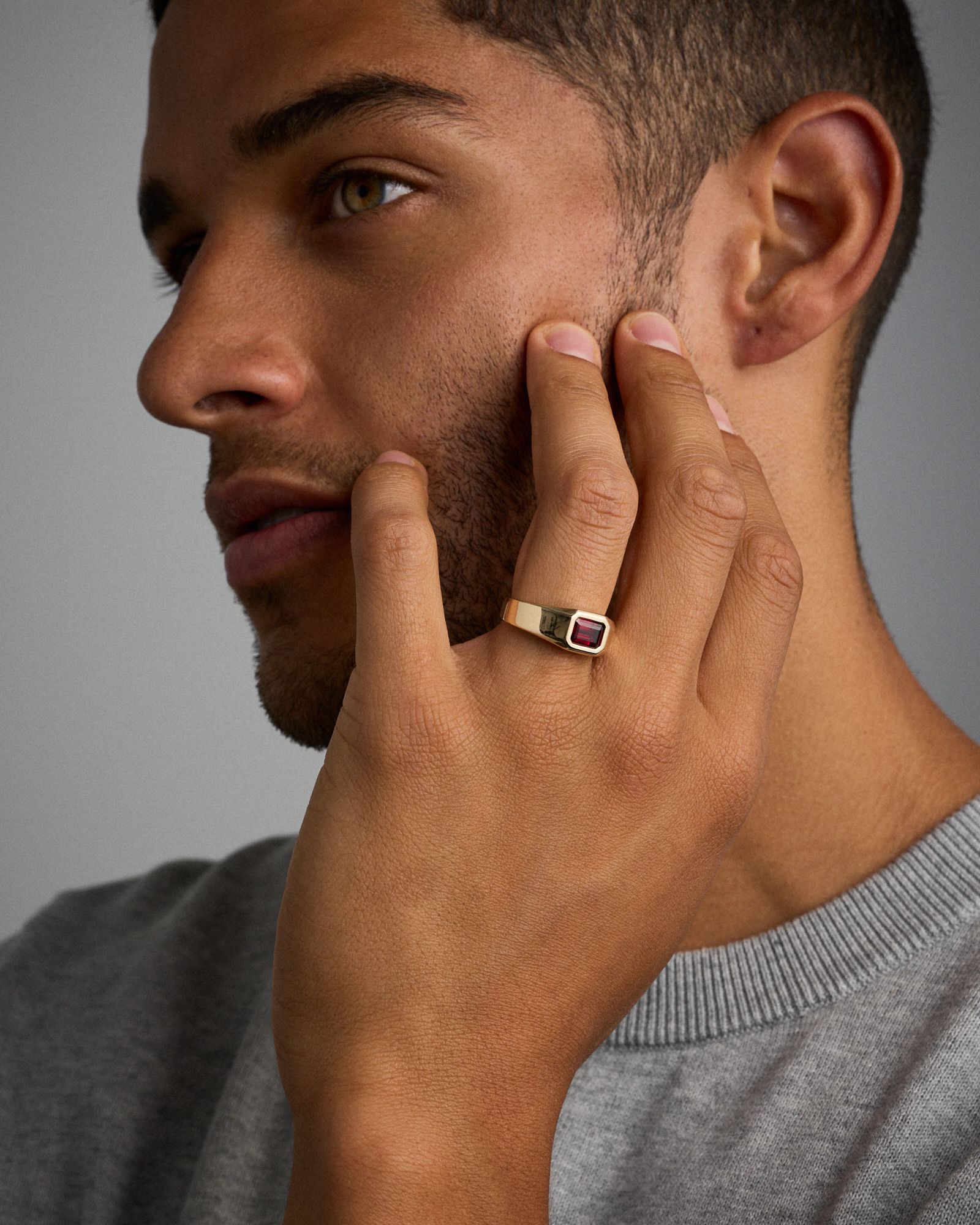 Bezel Set Created Ruby Solitaire Men's Ring 10kt Yellow Gold