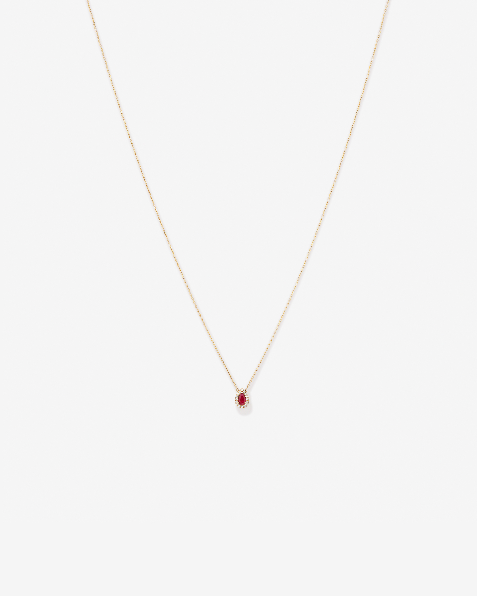 Collier Halo en Pierre Précieuse Rubis Rouge Taille Poire et 0,05 Carat TW Diamant en Or Jaune 10 kt
