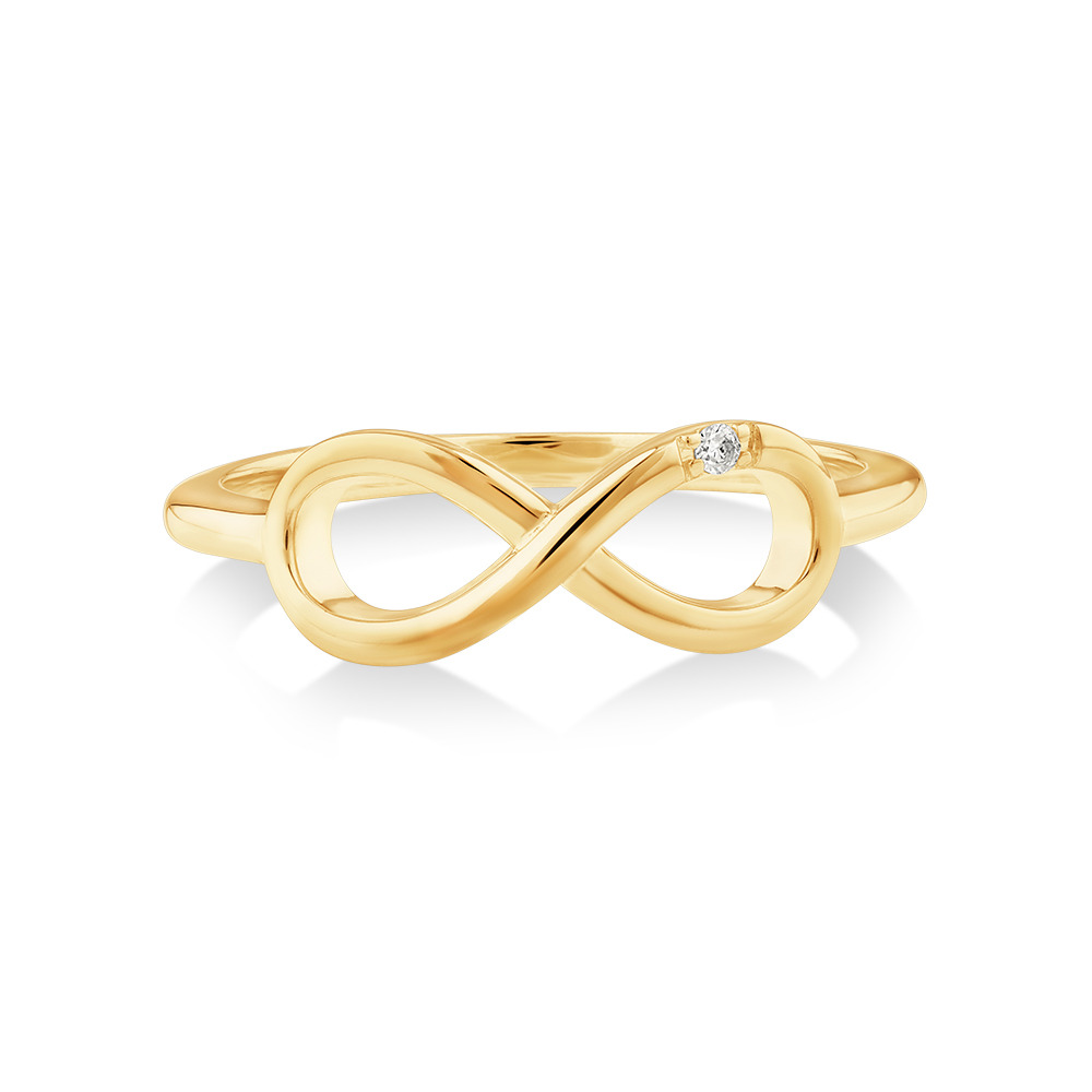 Bague infini ornée d'un diamant en or jaune 10kt