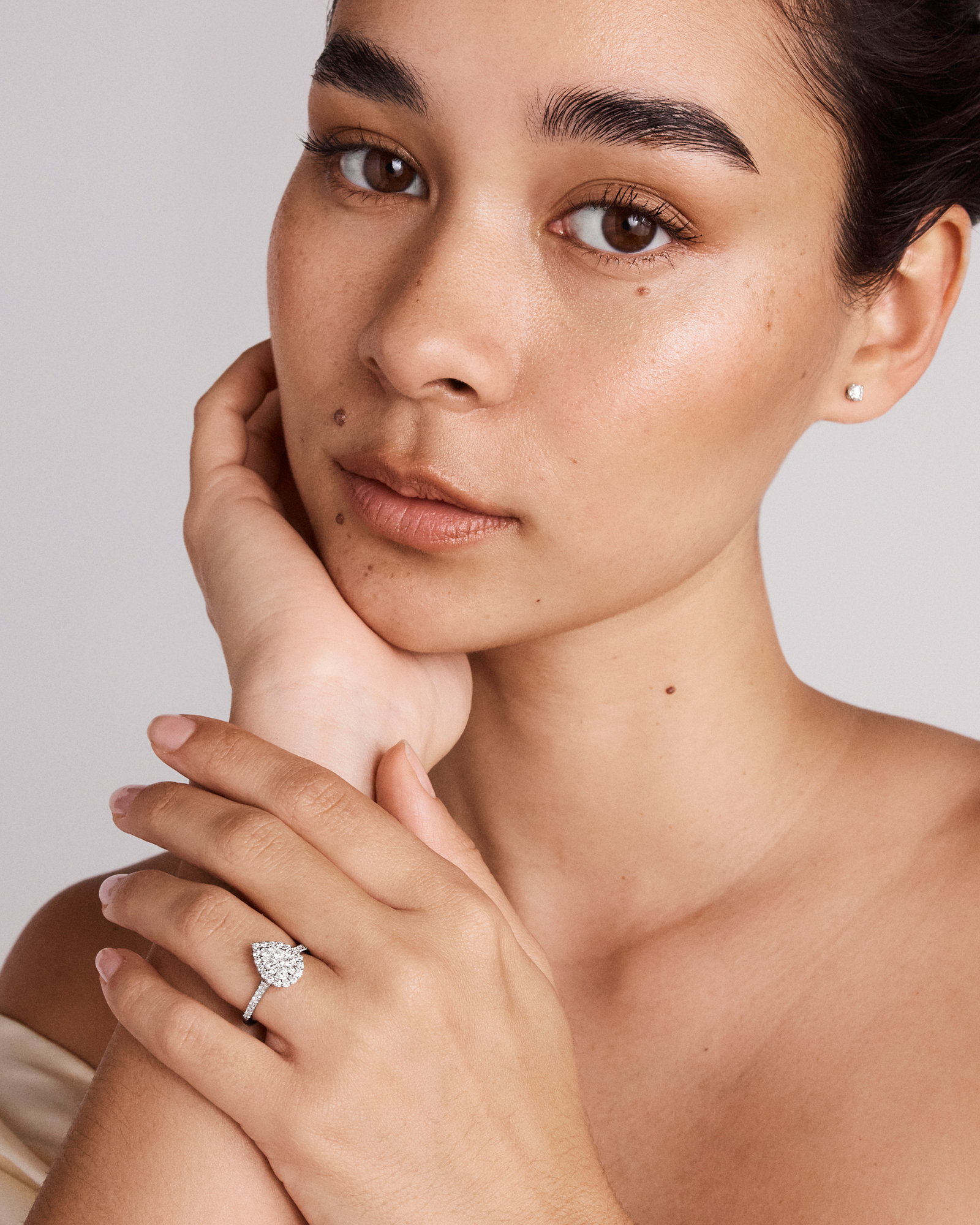 0.79 Carat TW Pear Shaped Cluster Diamond Halo Engagement Ring in 14kt White Gold