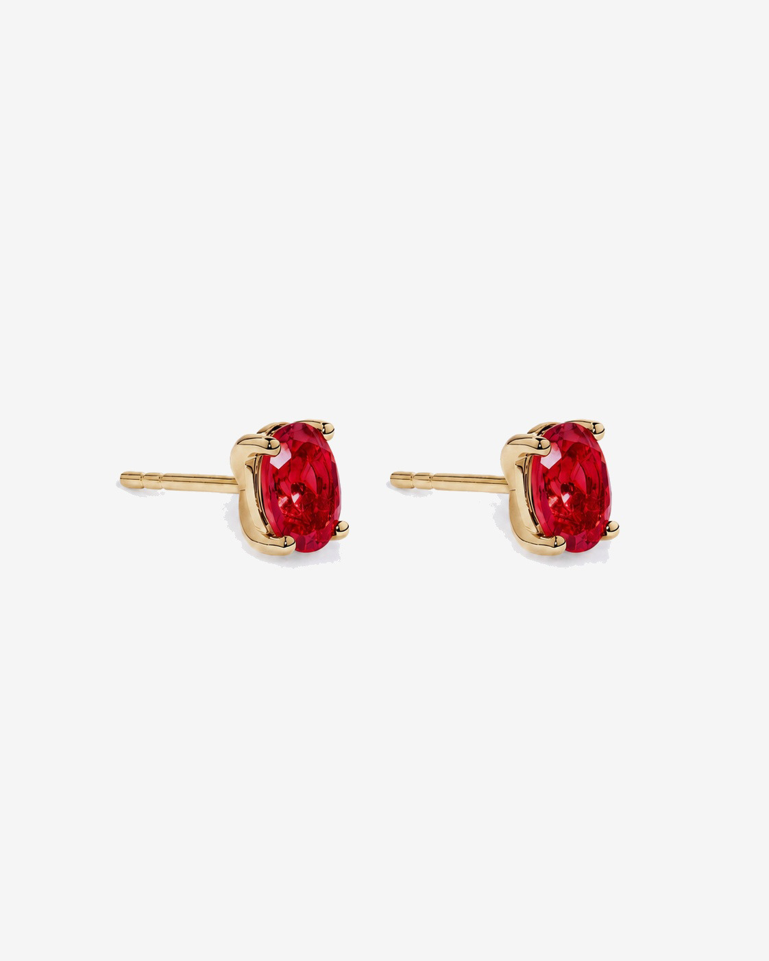Oval Ruby Stud Earrings in 10kt Yellow Gold