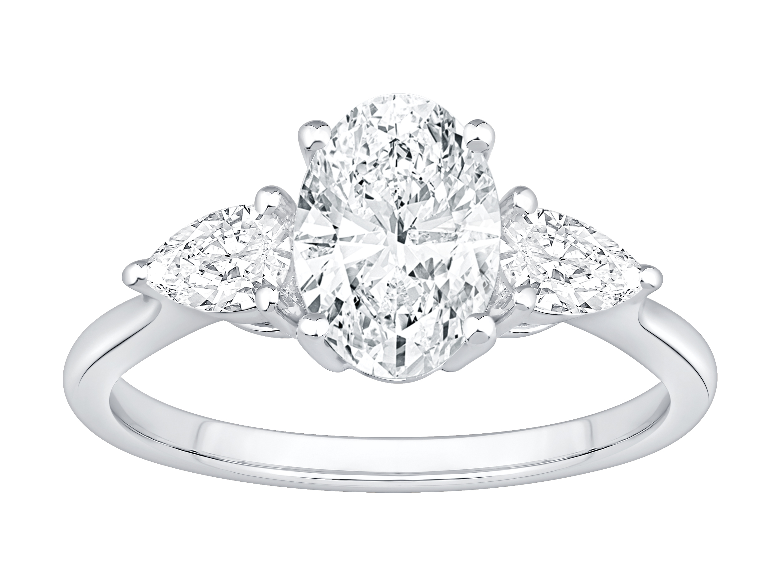 1.65 Carat TW Three Stone Oval and Pear Shaped Laboratory-Grown Diamond Engagement Ring in 14kt Gold