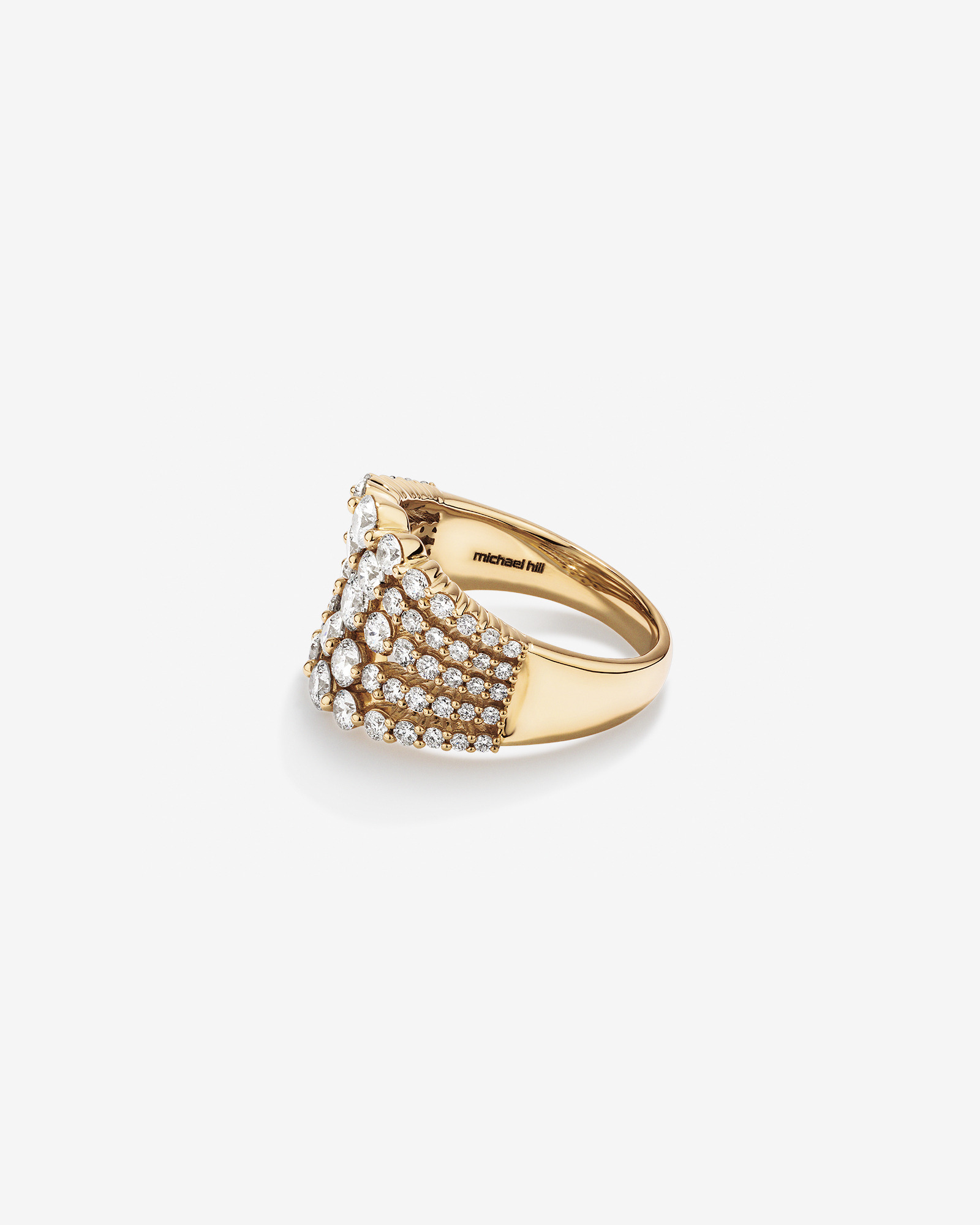 Graduated Multi Row Ring with 2.00 TW Diamonds in 18kt Yellow Gold
