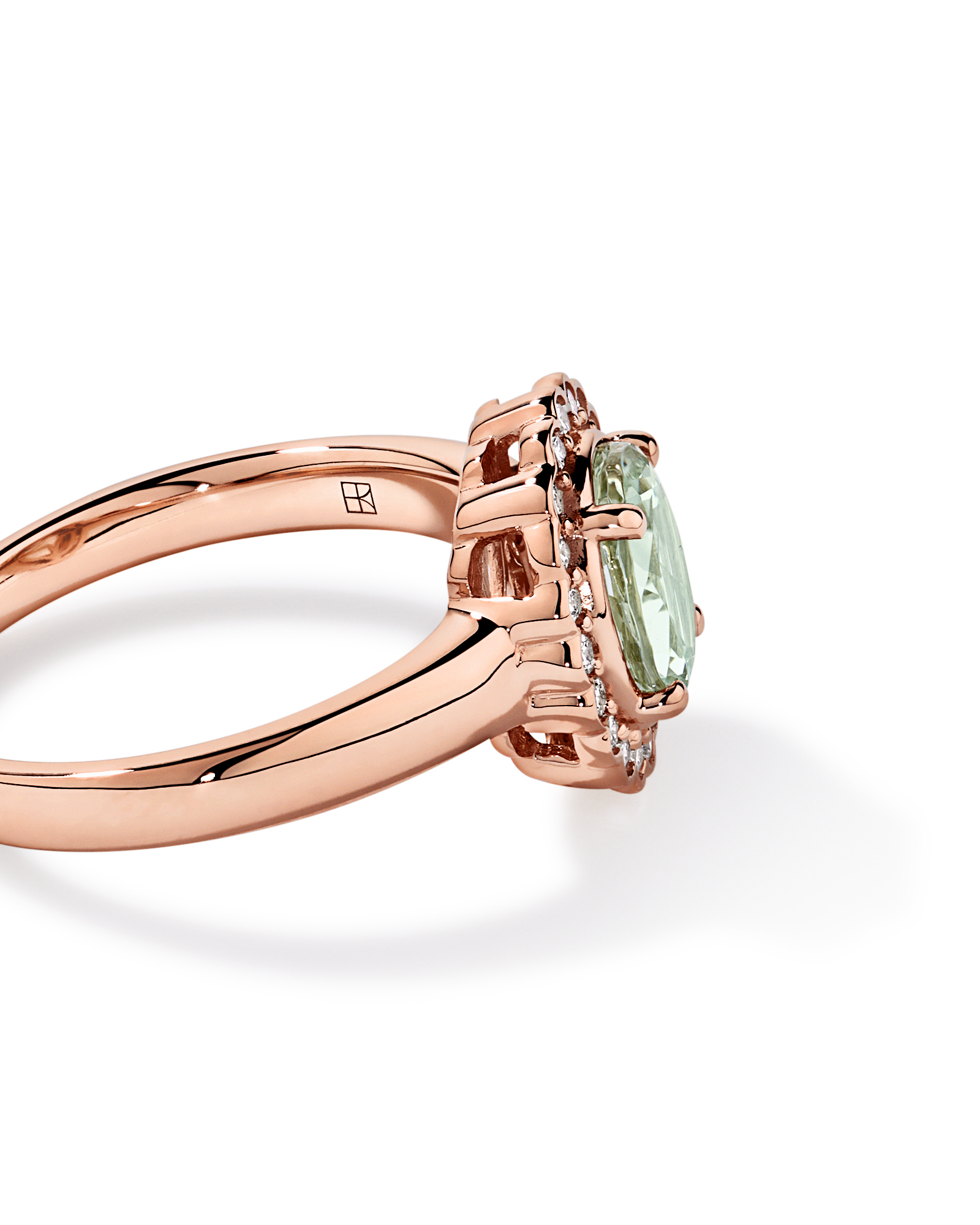 Améthyste verte et 0,20TW de bague halo en diamant or rose 10 carats