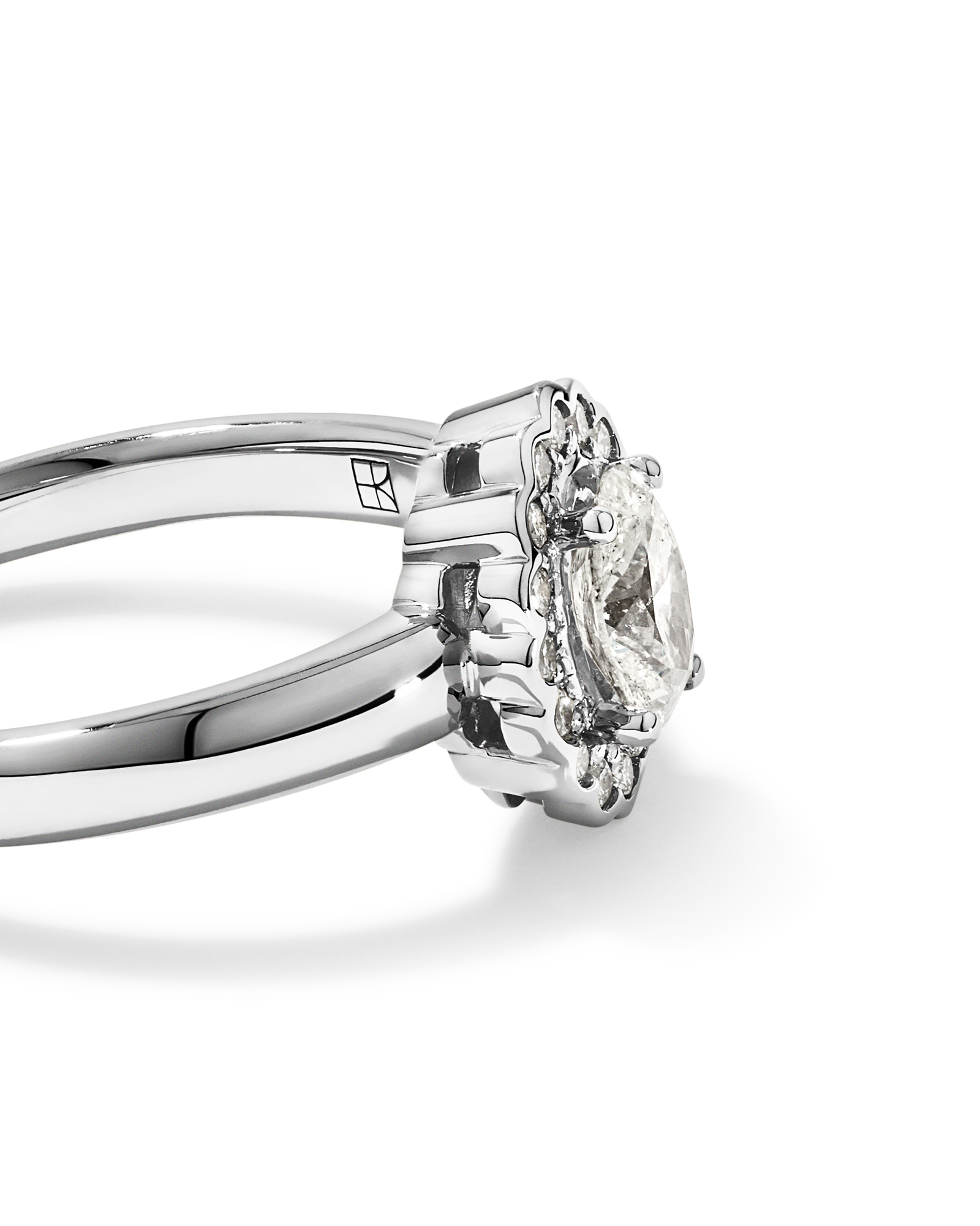 0.60 Carat TW Oval Diamond Floral Halo Ring in 14kt White Gold