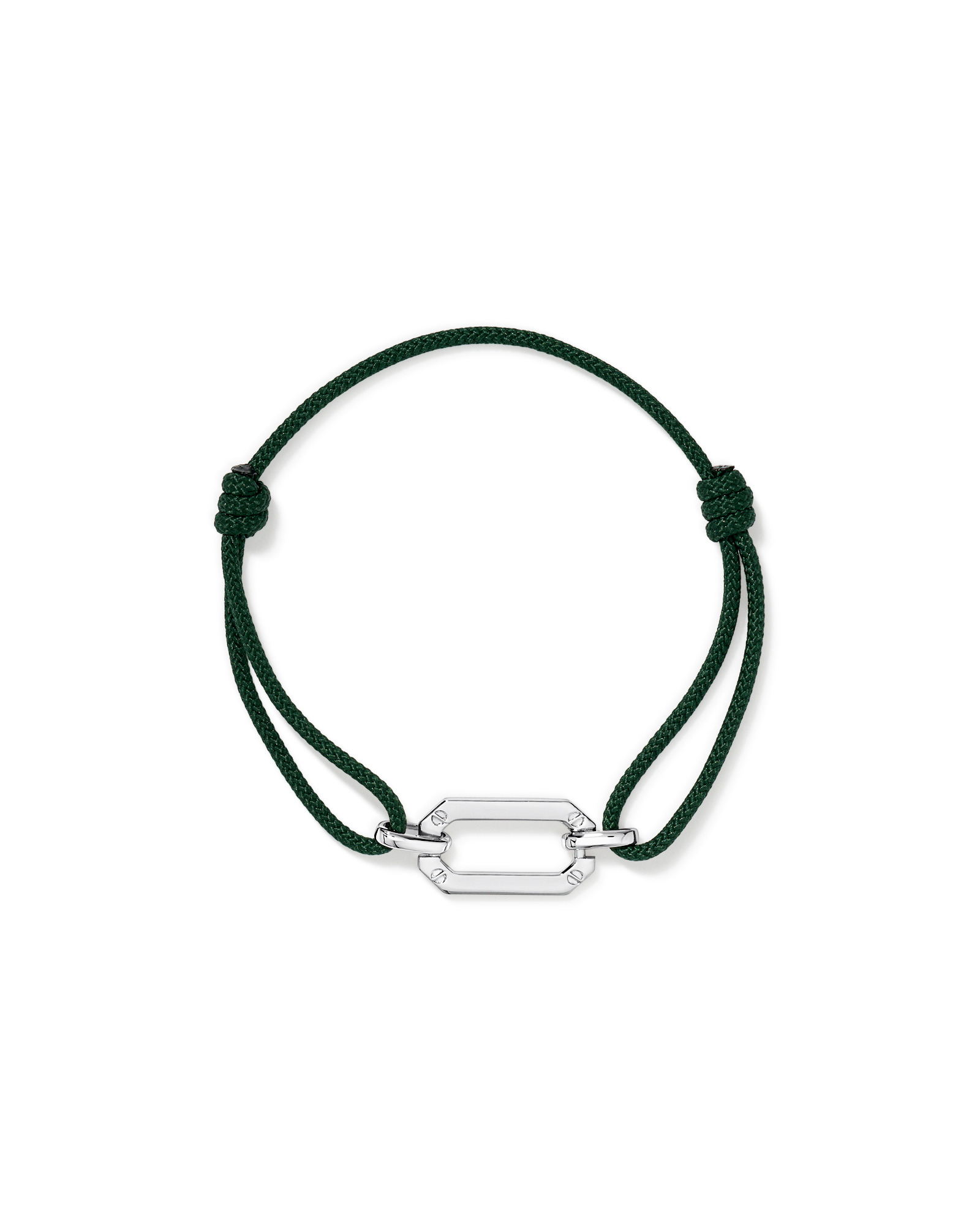 Green Cord Double Knotted Bracelet in Sterling Silver