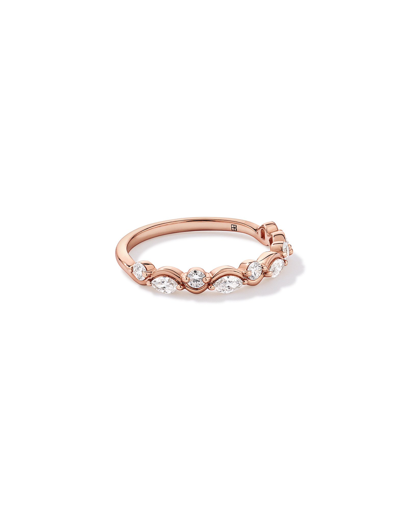 0.43TW Marquise and Round Brilliant Diamond Twist Wedding Ring 14kt Rose Gold