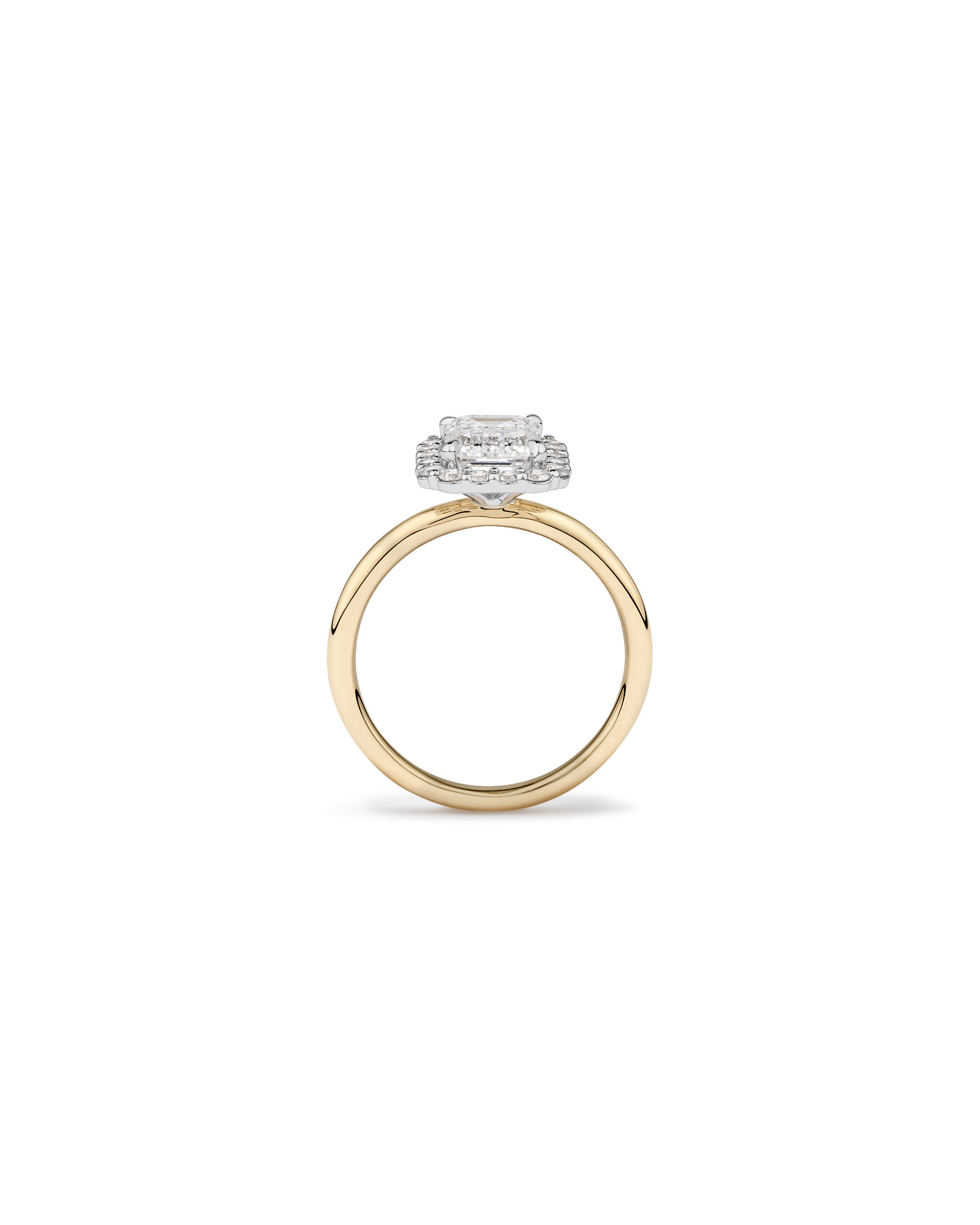 2.34 Carat TW Emerald Cut Laboratory-Grown Diamond Halo Engagement Ring 14kt Yellow and White Gold