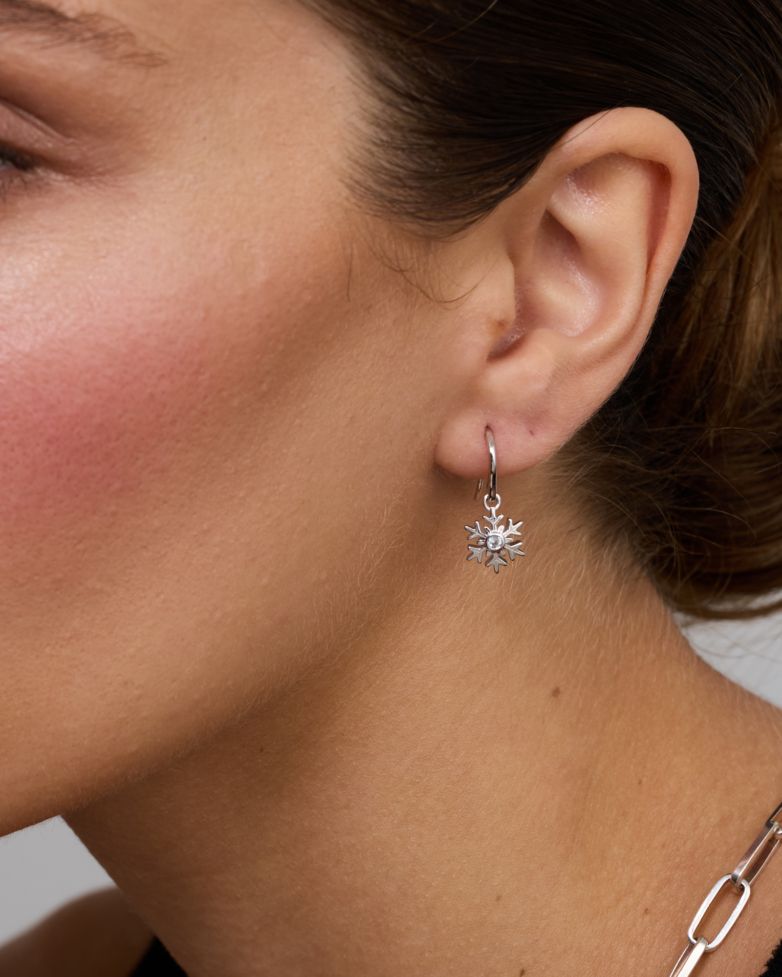 Christmas Snowflake Drop Earrings with Blue Topaz in Sterling Silver