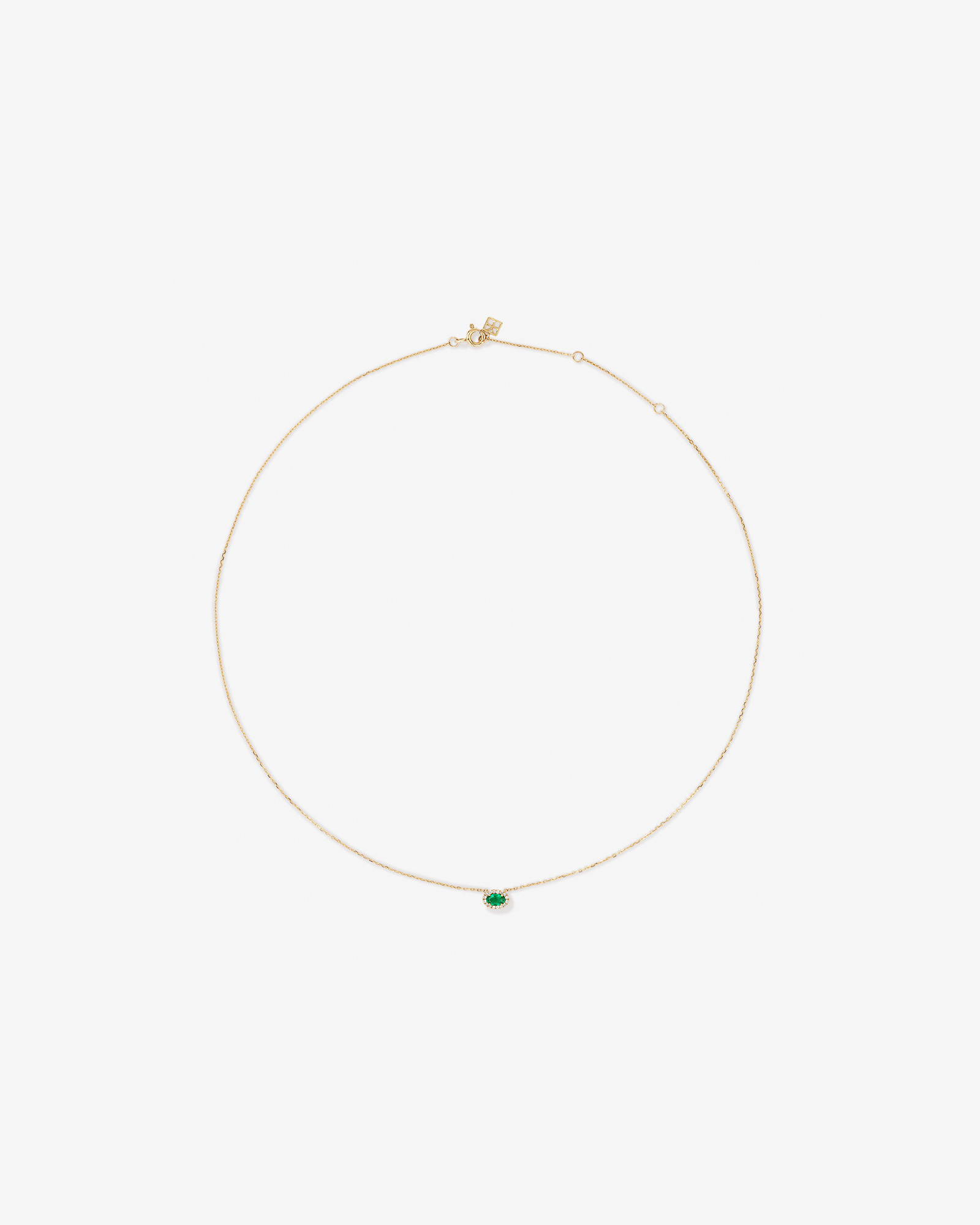 Collier Halo en Pierre Précieuse Émeraude Verte Taille Ovale et 0,05 Carat TW Diamant en Or Jaune 10 kt