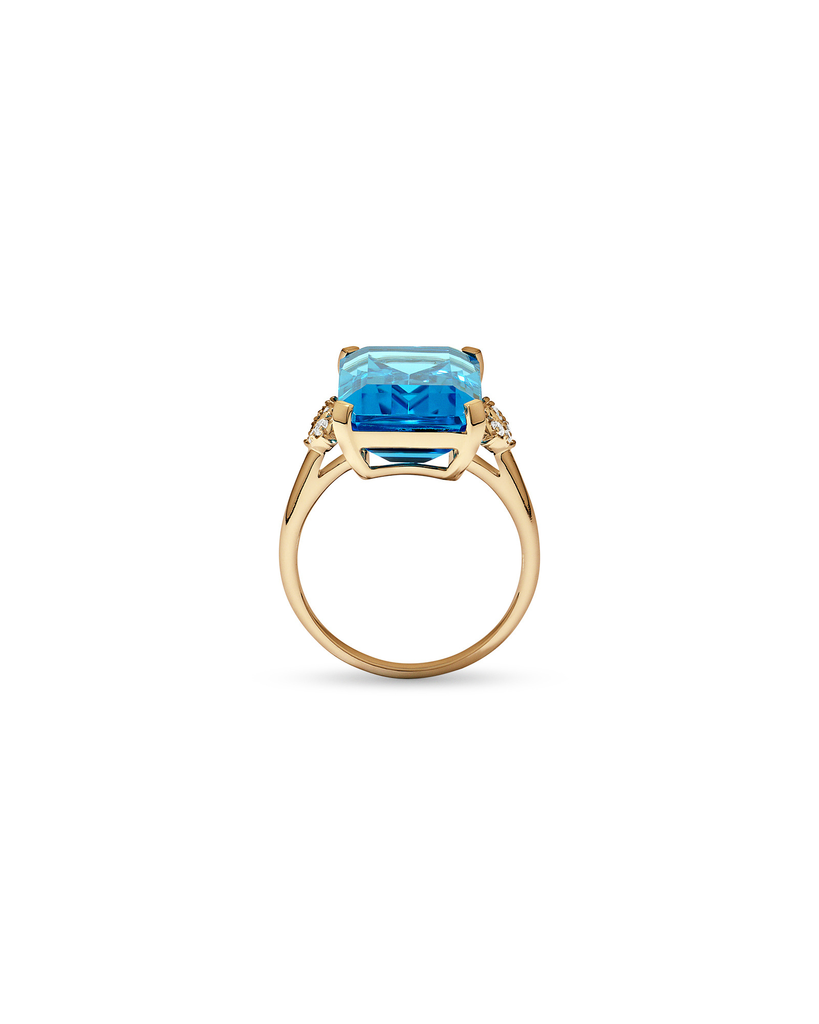 Bague en diamant Topaze bleue suisse taille émeraude et TW 0,08 carat or jaune 10 carats