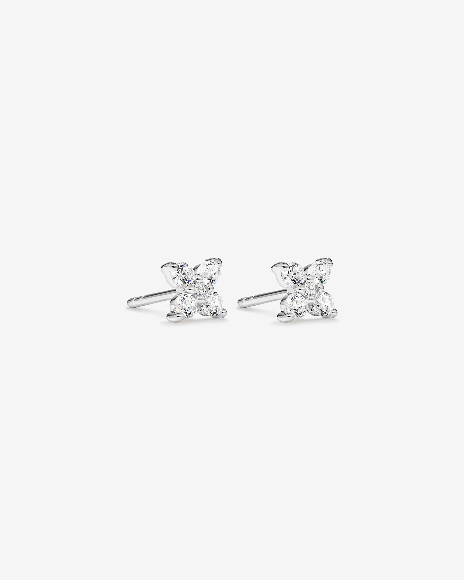 Floral Stud Earrings with Cubic Zirconia in Sterling Silver