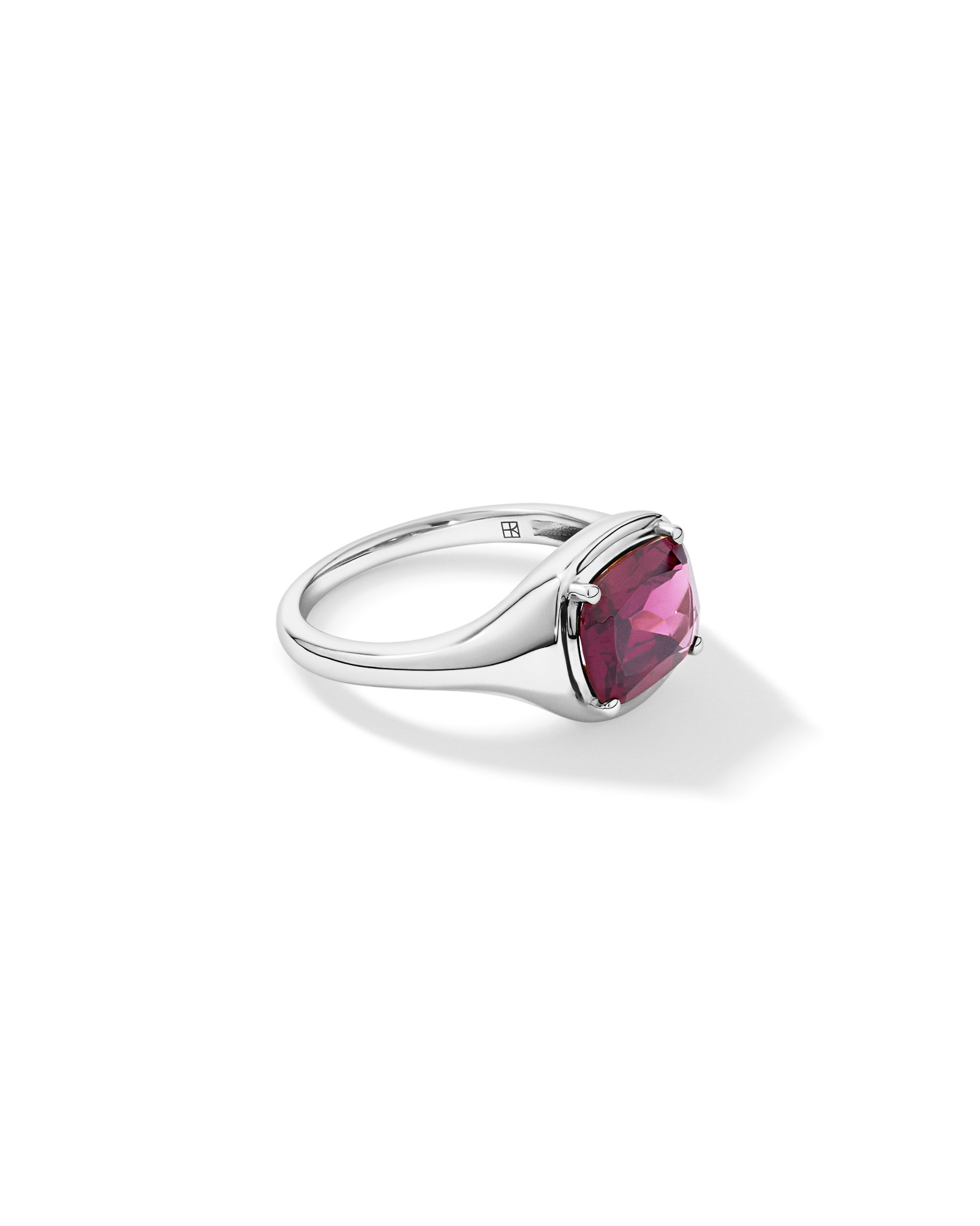 Elongated Cushion Cut Raspberry Rhodolite Garnet East-to-West Set Ring 10kt Gold
