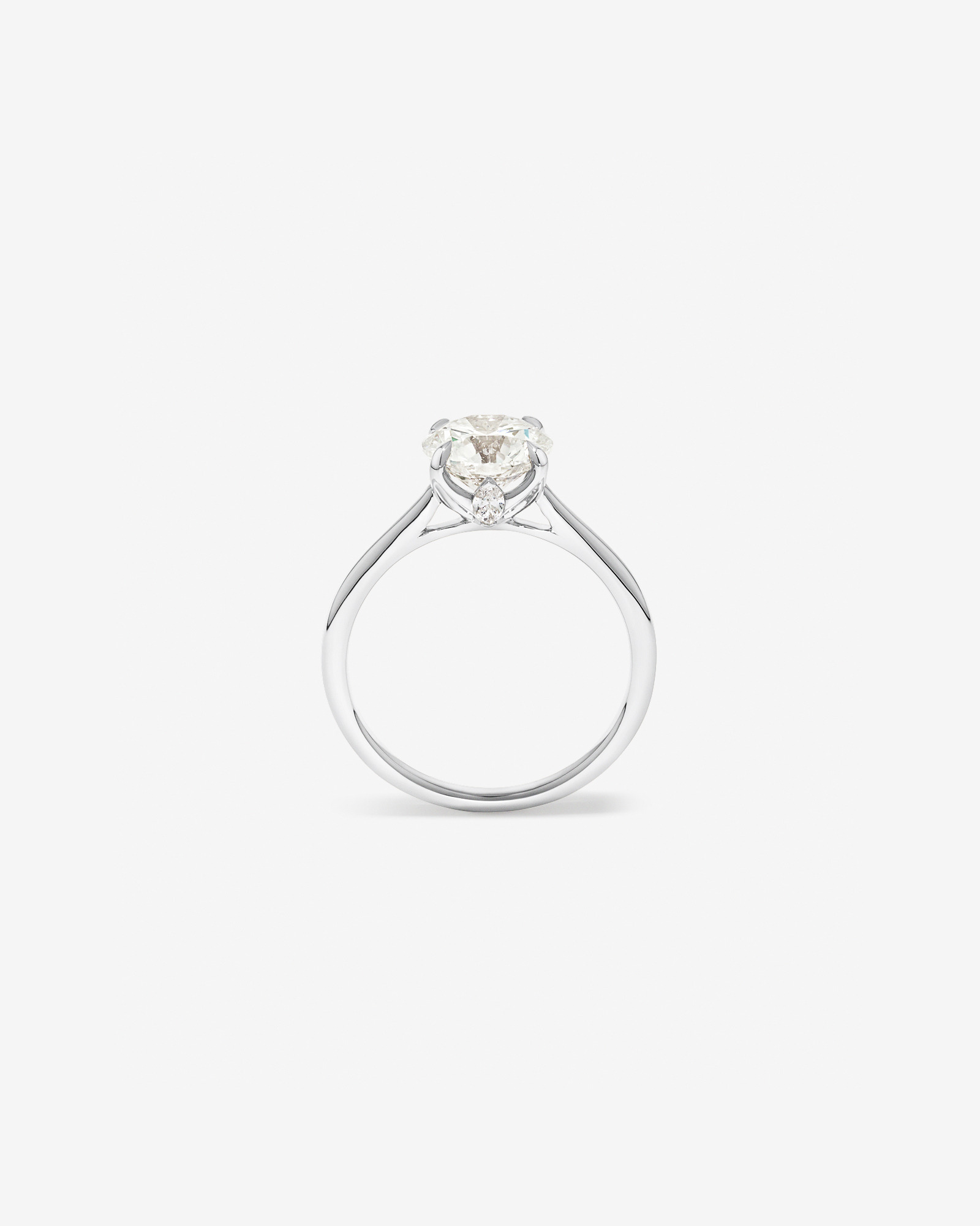 2.09 Carat TW Round Brilliant Laboratory-Grown Diamond Solitaire ring with Tulip inspired Marquise Diamonds 14kt Gold