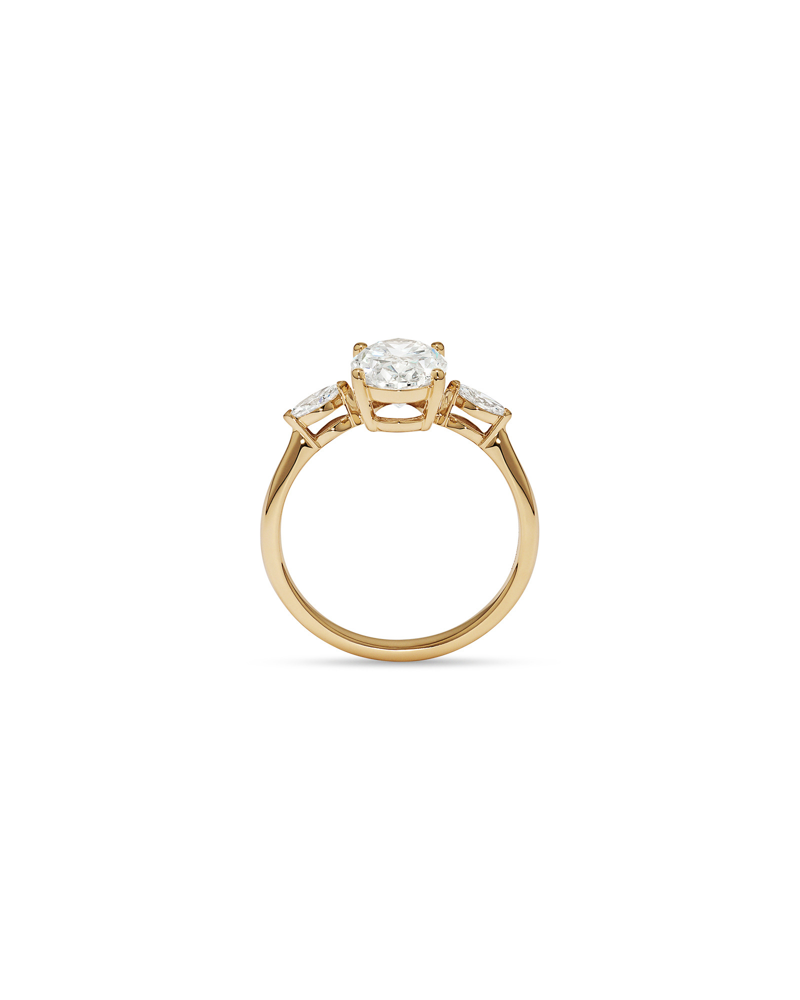 2.18 Carat TW Laboratory-Grown Diamond Oval and Marquise Three-Stone Ring 14kt Yellow Gold